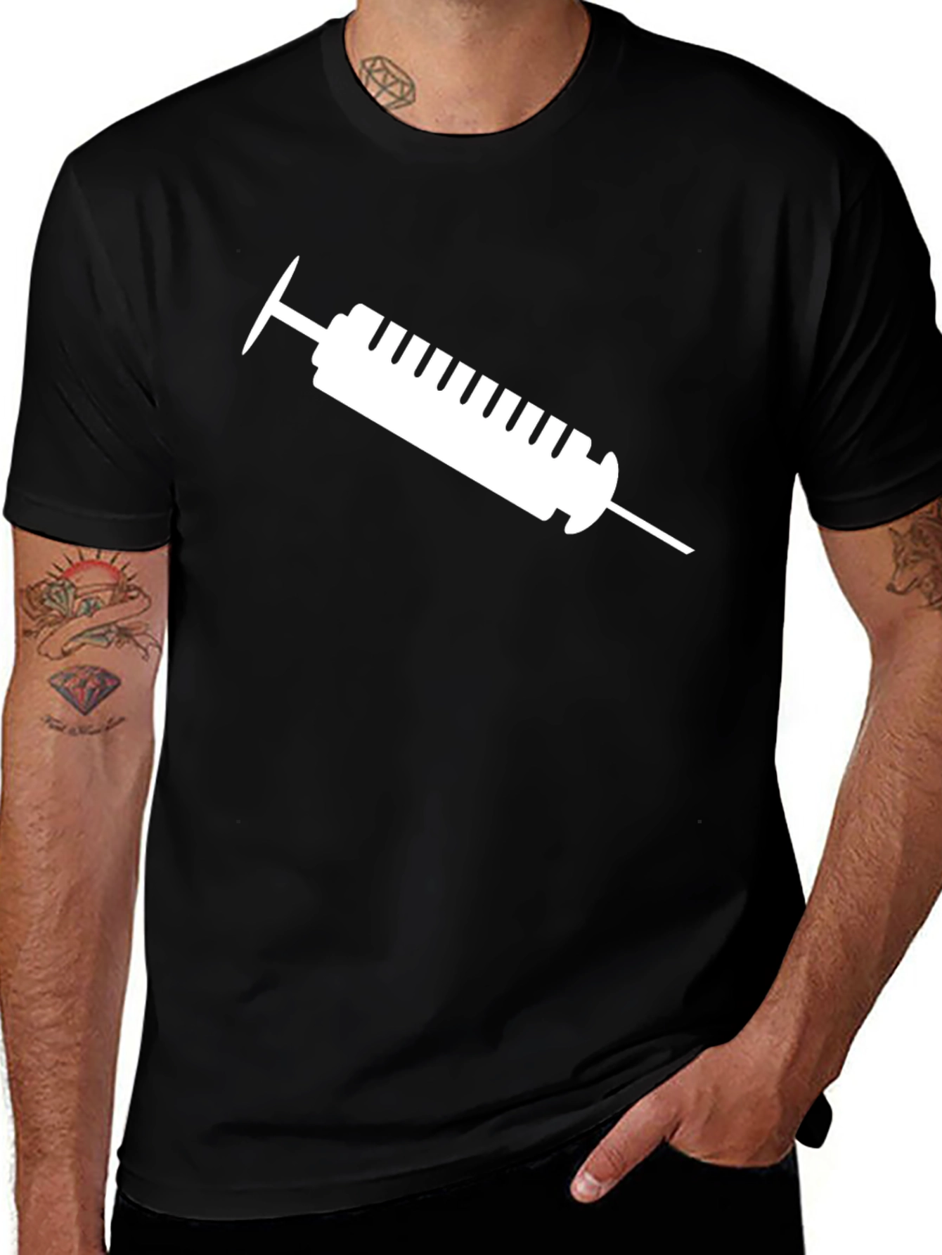 Black T-Shirt with Syringe Graphic