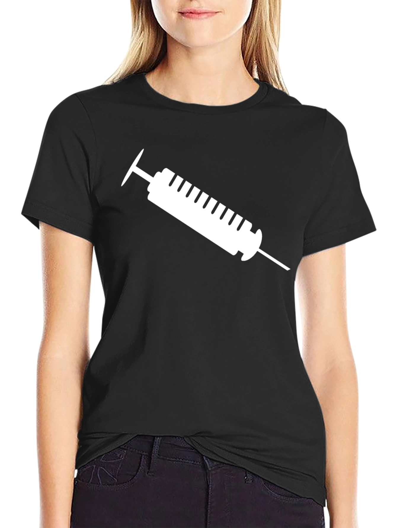 Black T-Shirt with Syringe Graphic
