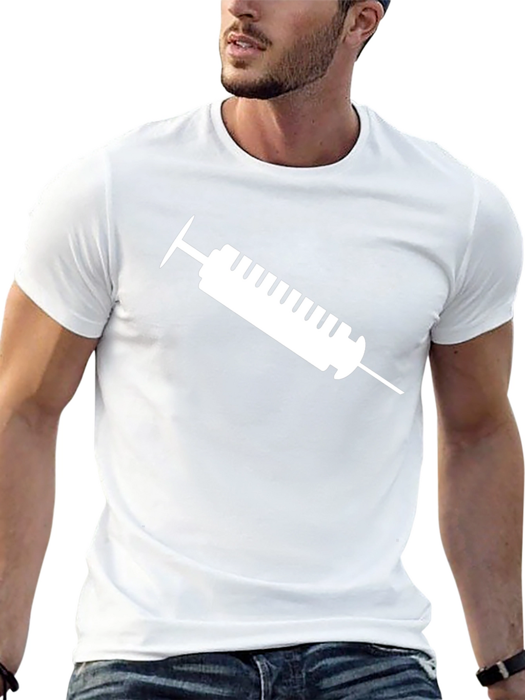 Black T-Shirt with Syringe Graphic