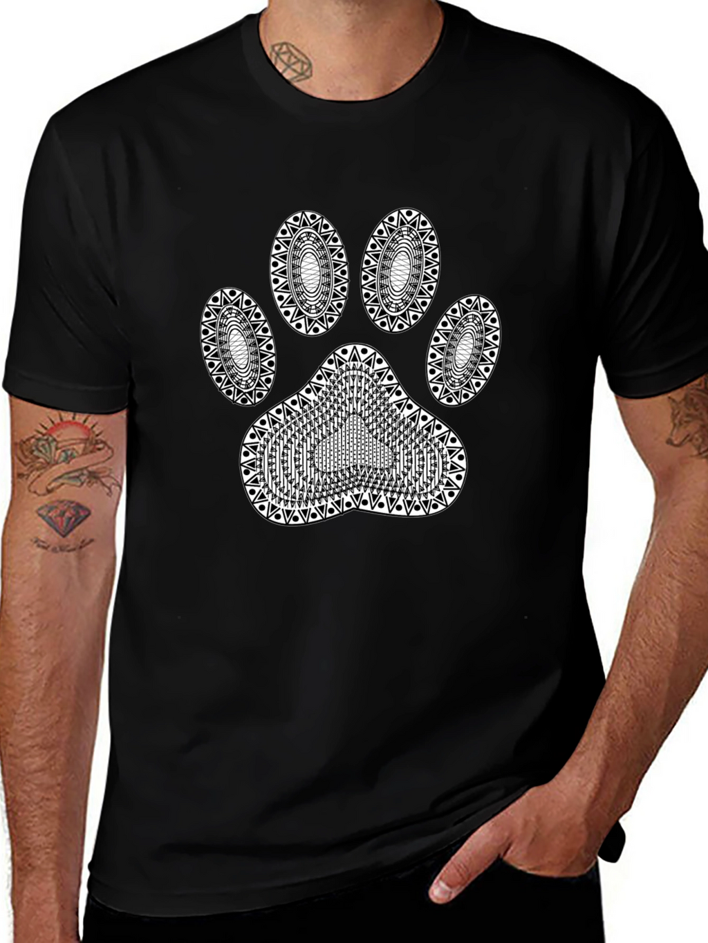 Dog Paw Print Black T-Shirt