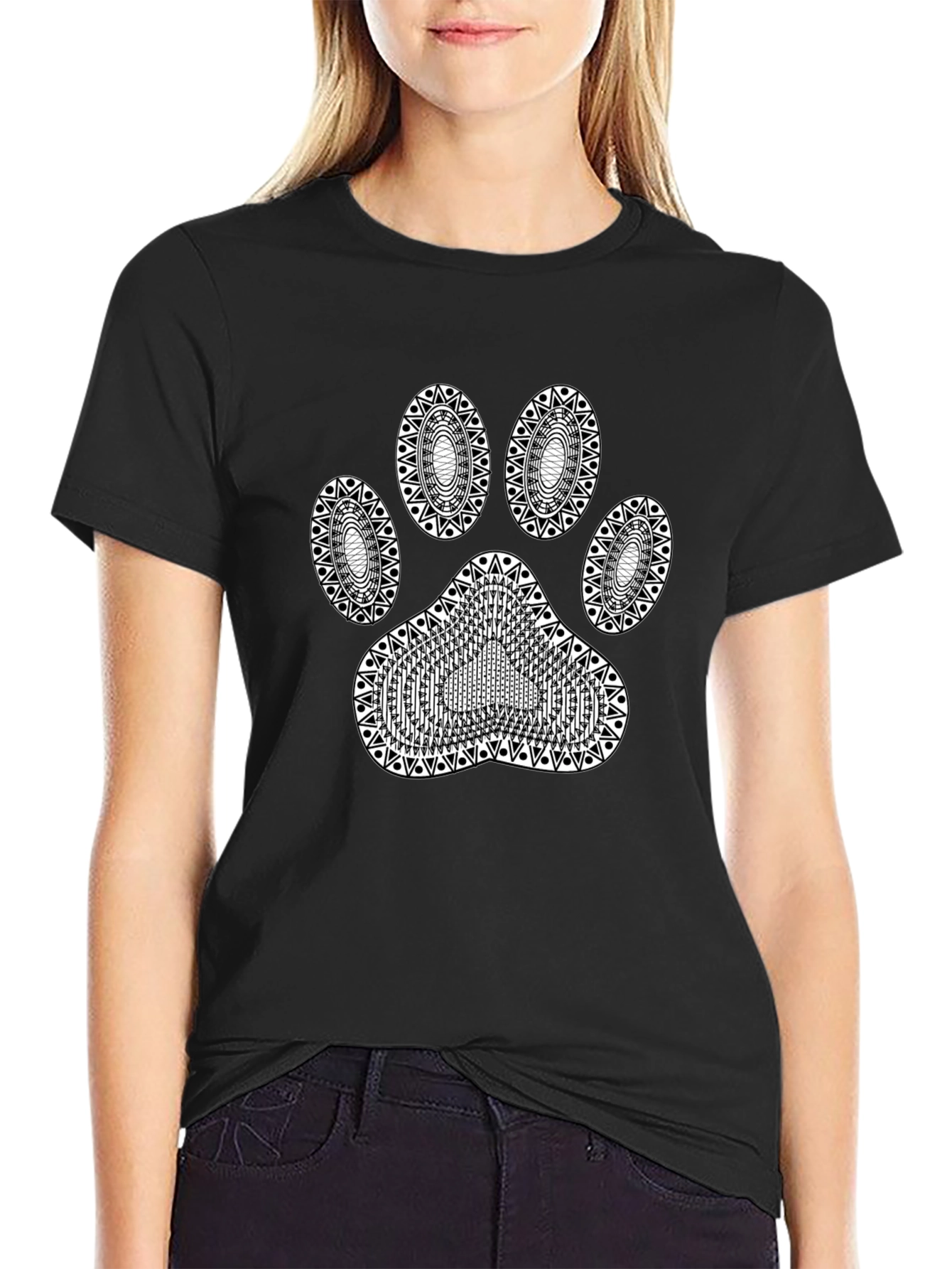 Dog Paw Print Black T-Shirt