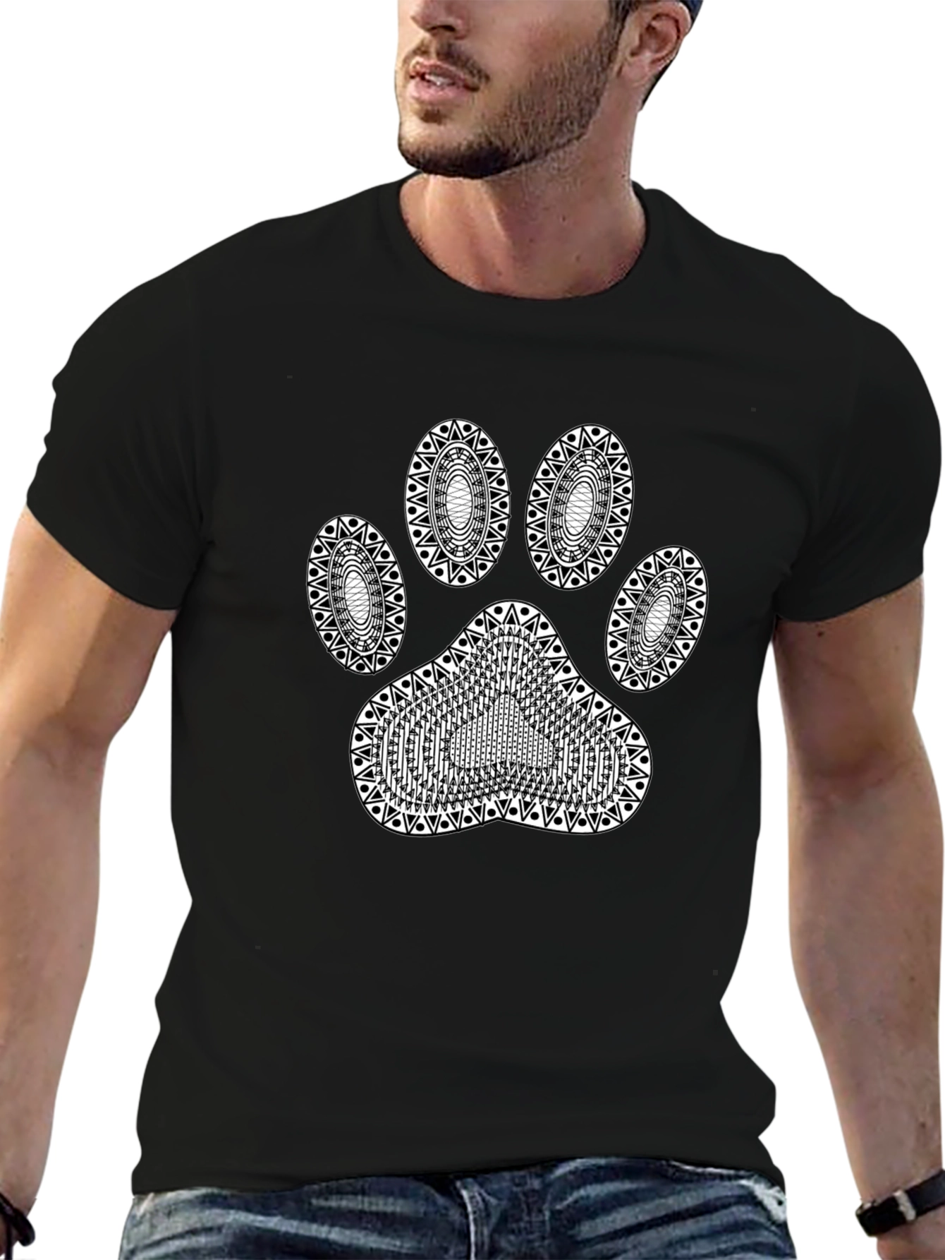 Dog Paw Print Black T-Shirt