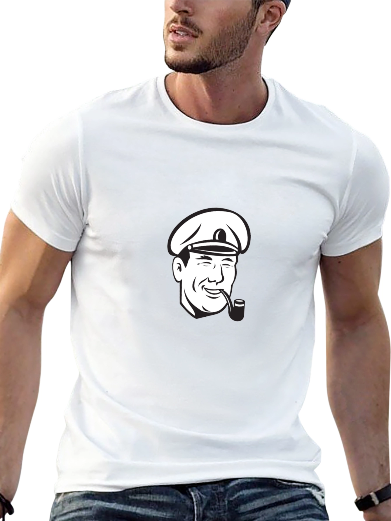 Captain T-Shirt - Black Cotton Tee with Nautical Graphic