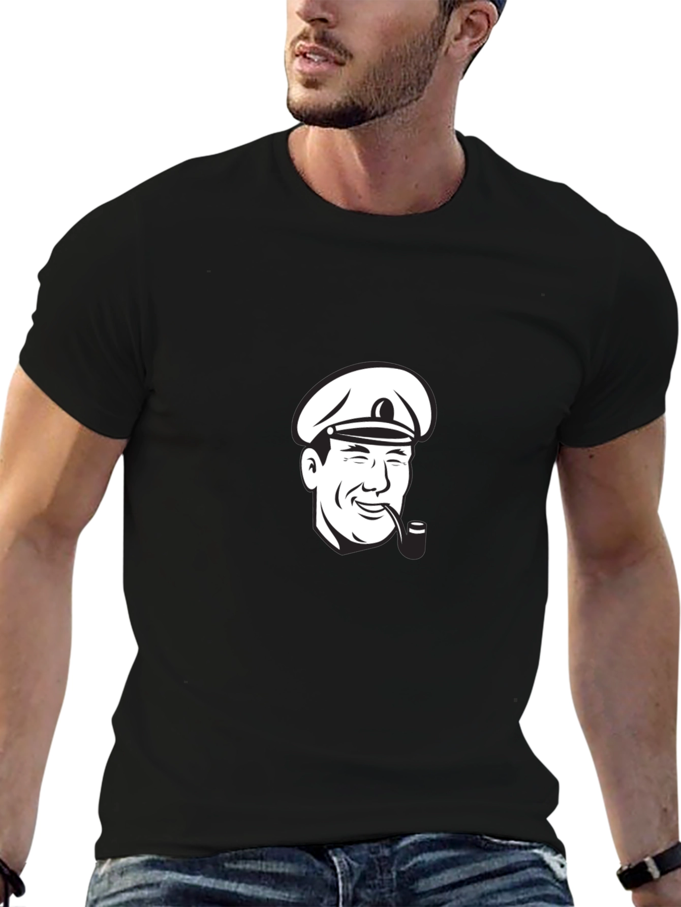 Captain T-Shirt - Black Cotton Tee with Nautical Graphic