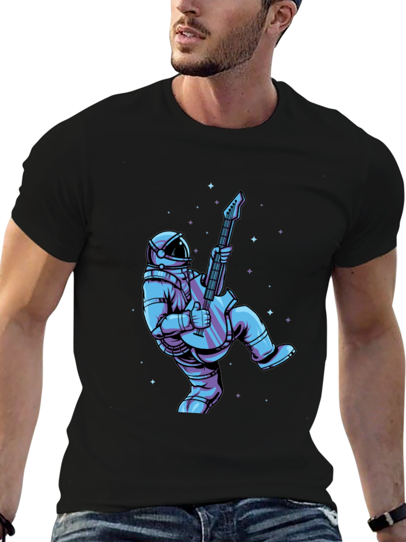 Astronaut Guitar Player Graphic Tee - Cool Space Design