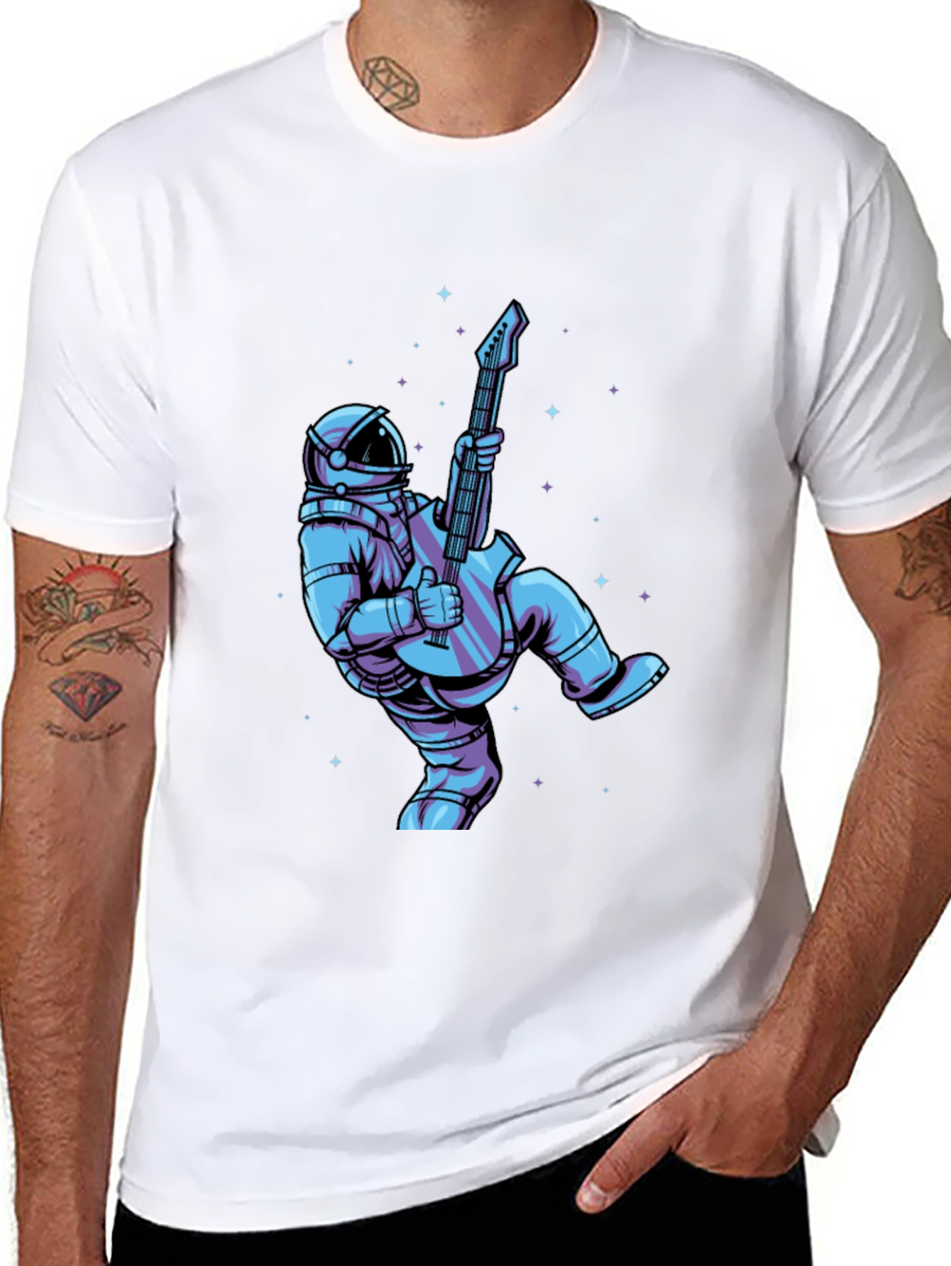 Astronaut Guitar Player Graphic Tee - Cool Space Design