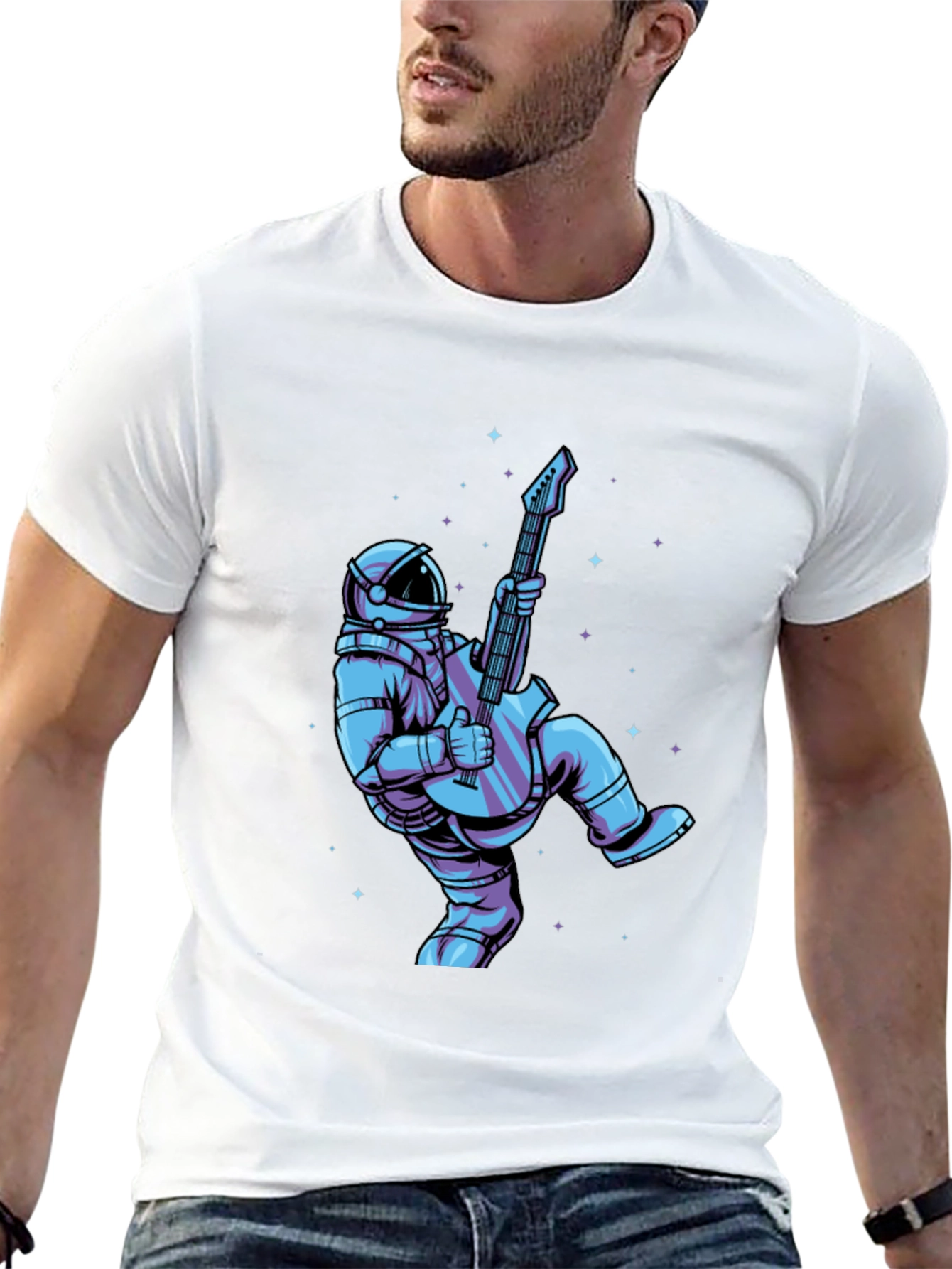 Astronaut Guitar Player Graphic Tee - Cool Space Design