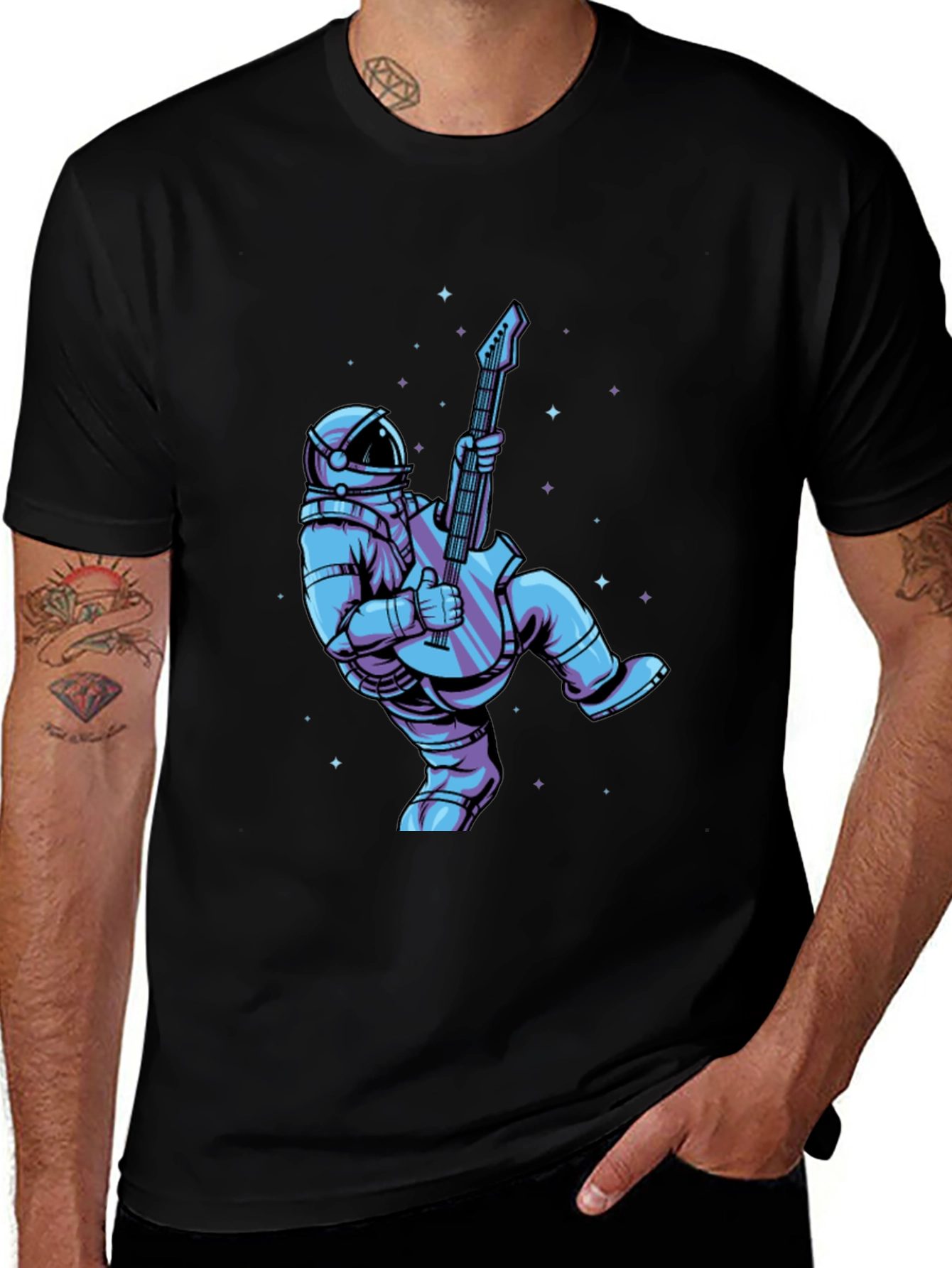 Astronaut Guitar Player Graphic Tee - Cool Space Design