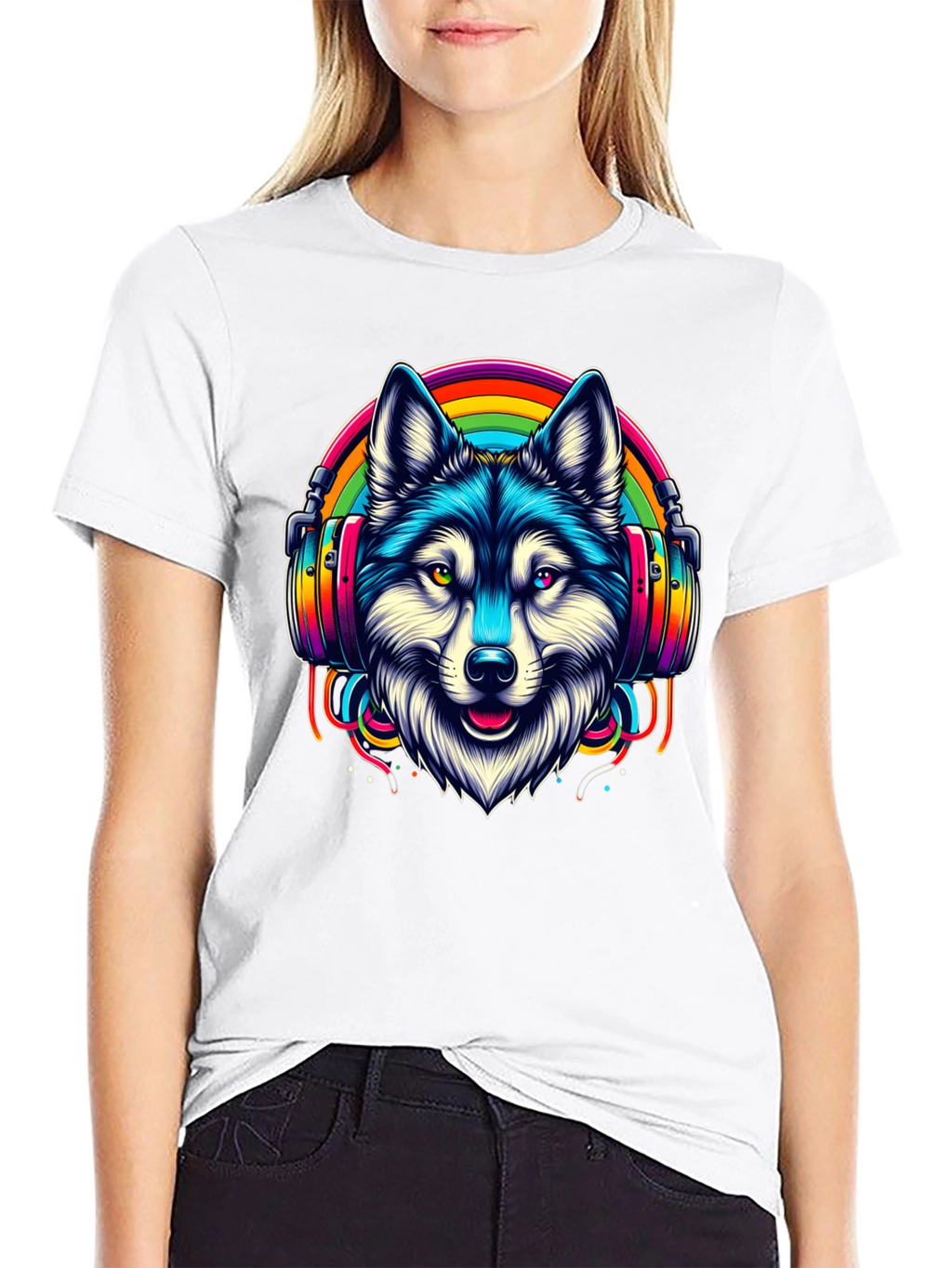 Wolf Rainbow Headphone Graphic Tee
