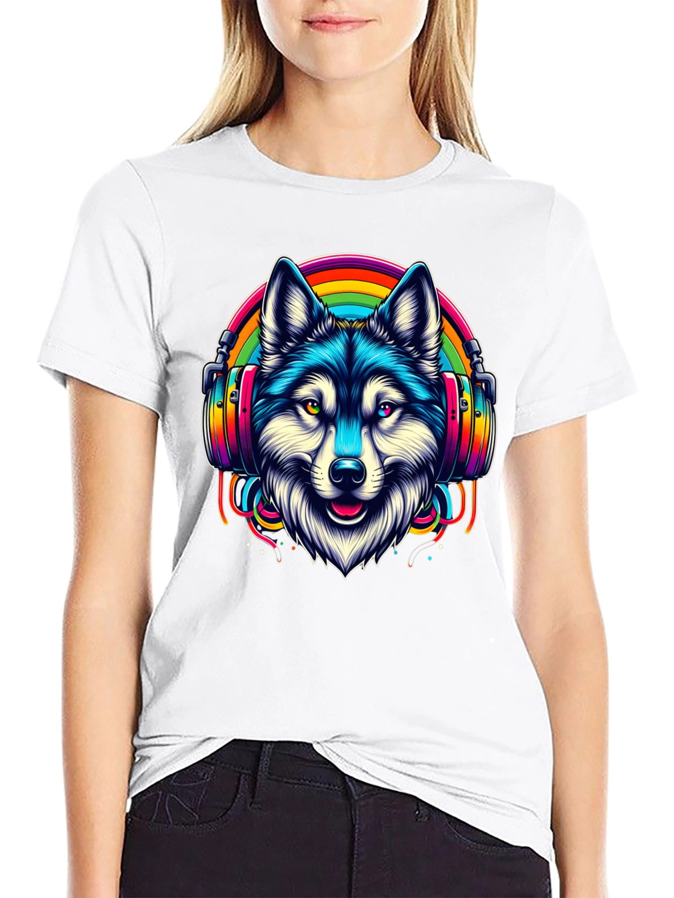 Wolf Rainbow Headphone Graphic Tee