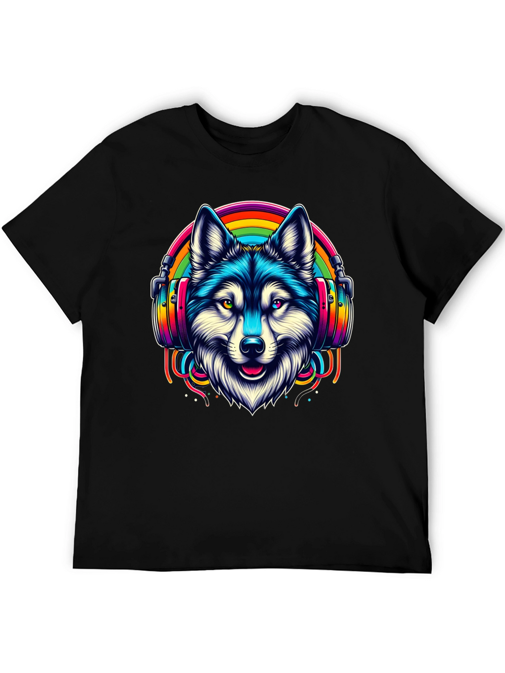 Wolf Rainbow Headphone Graphic Tee