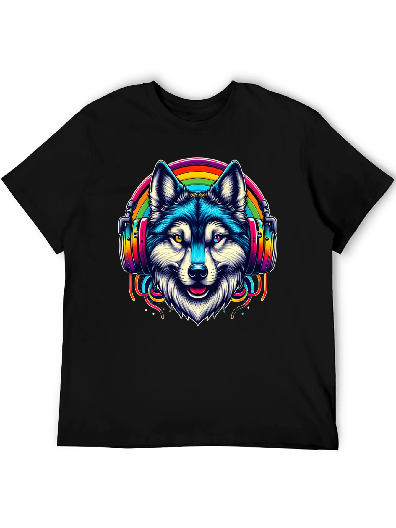 Wolf Rainbow Headphone Graphic Tee