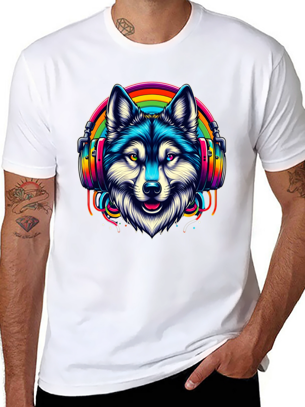 Wolf Rainbow Headphone Graphic Tee