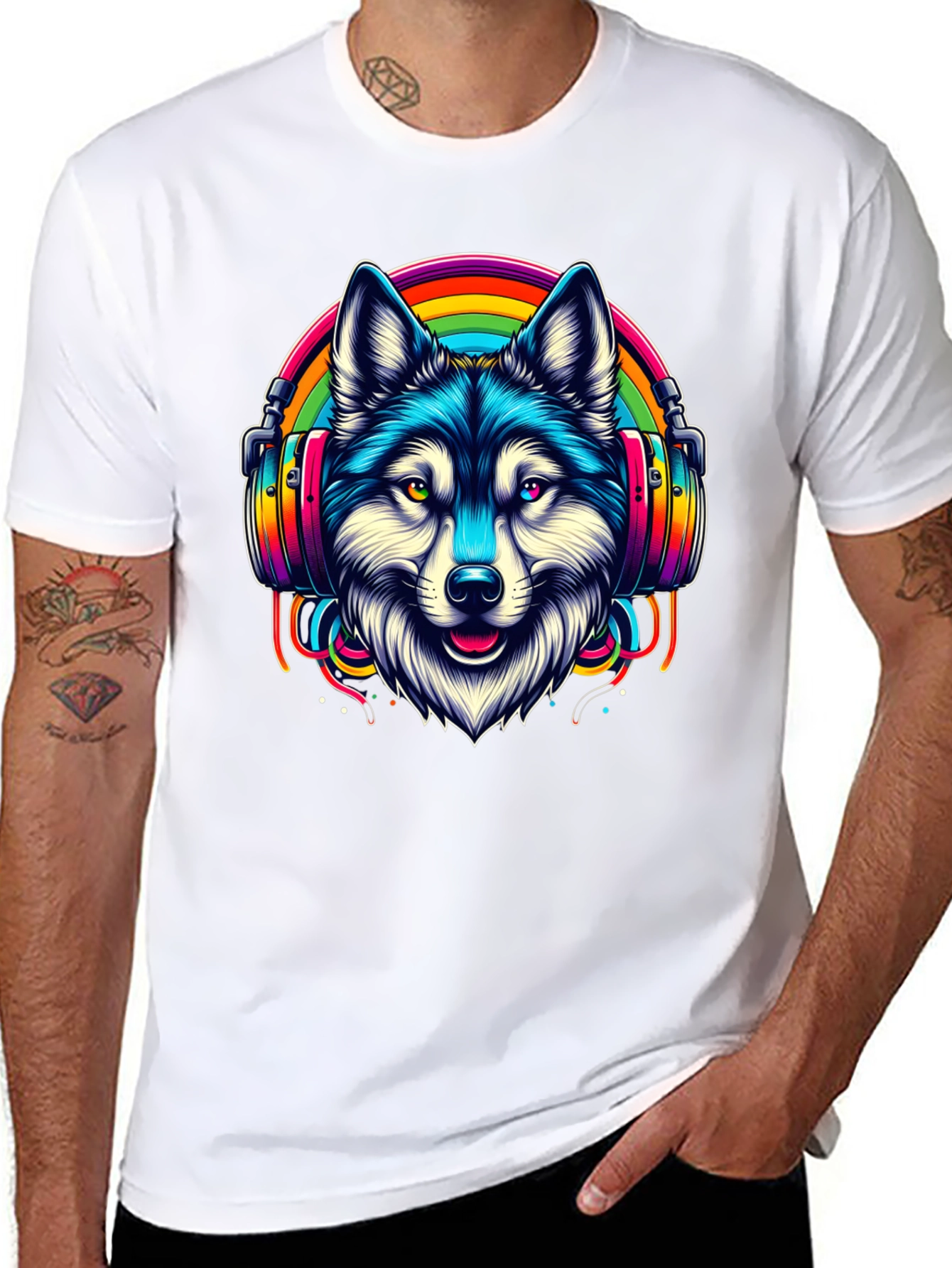 Wolf Rainbow Headphone Graphic Tee