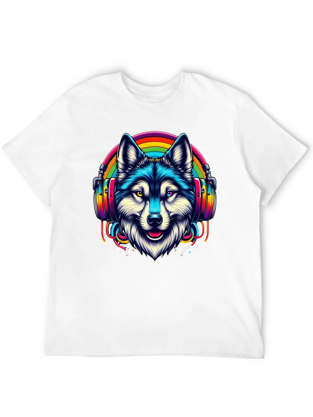 Wolf Rainbow Headphone Graphic Tee