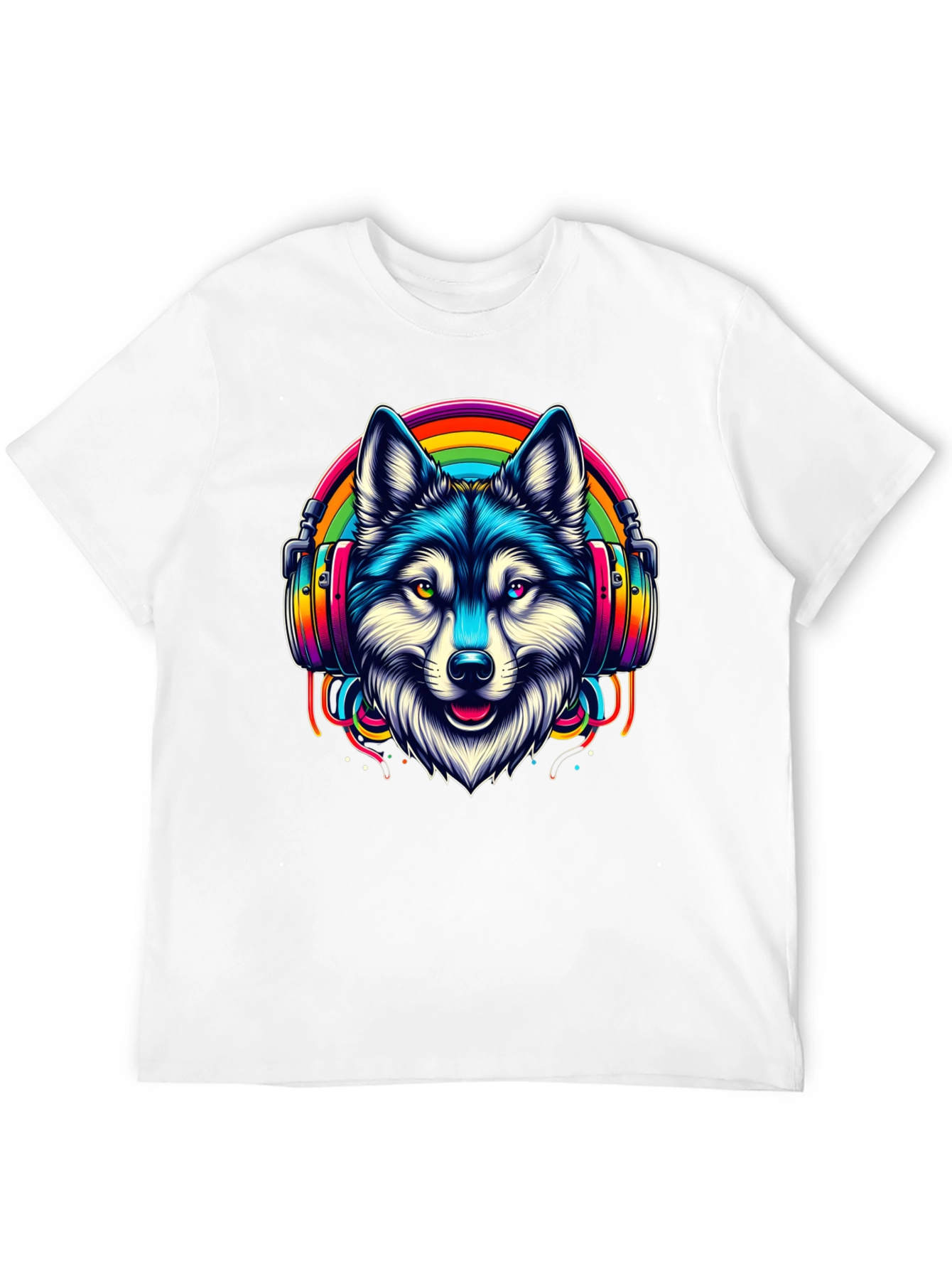 Wolf Rainbow Headphone Graphic Tee