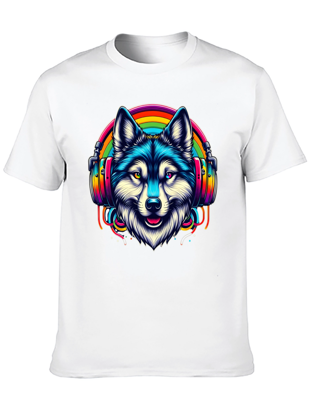 Wolf Rainbow Headphone Graphic Tee