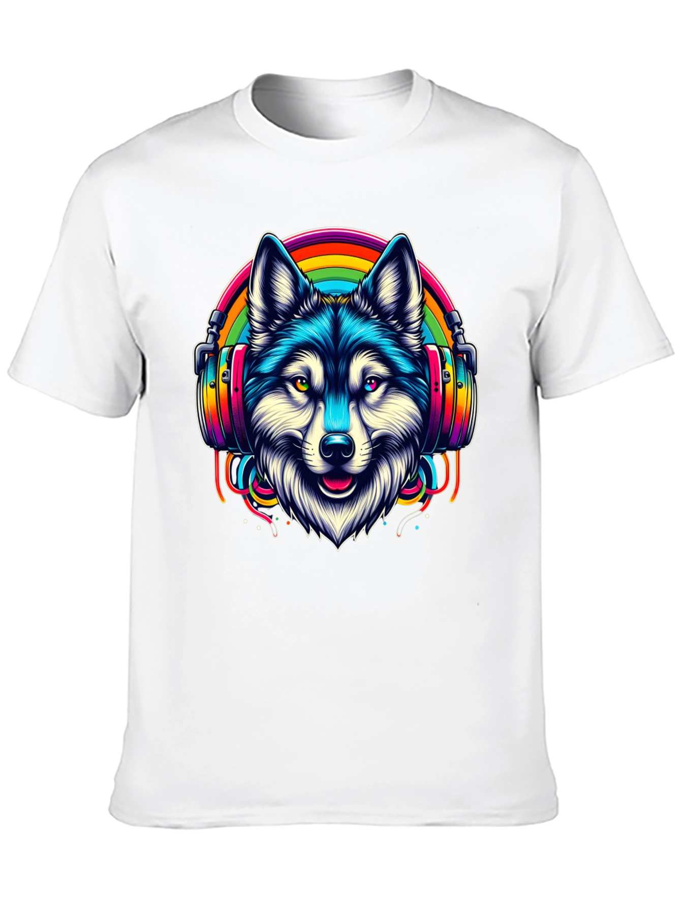 Wolf Rainbow Headphone Graphic Tee