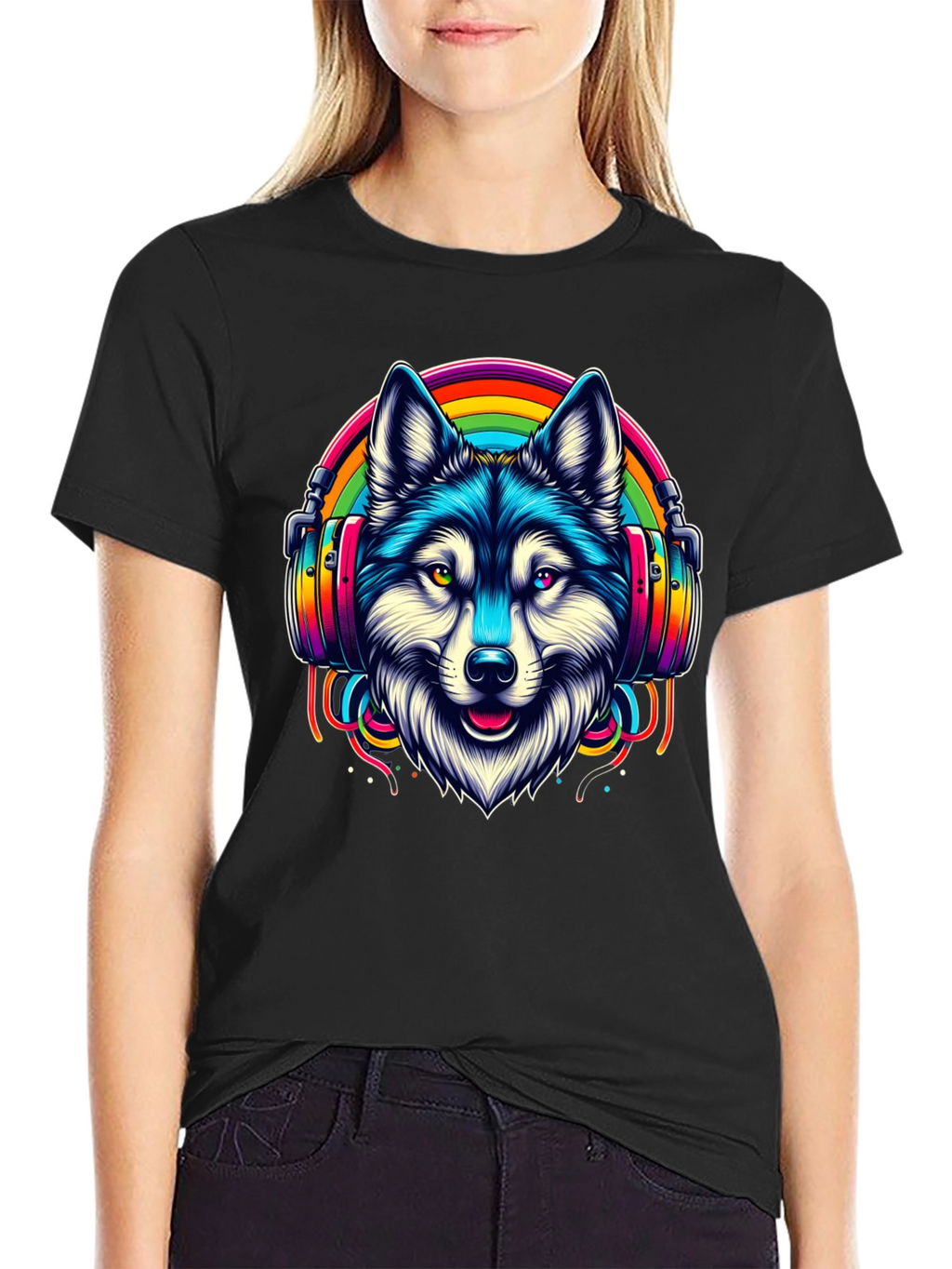 Wolf Rainbow Headphone Graphic Tee