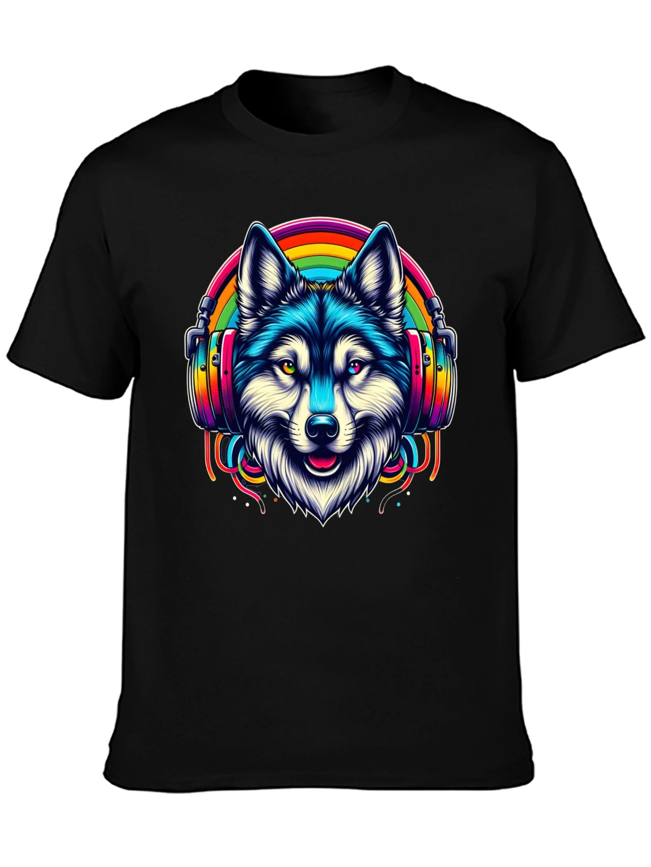 Wolf Rainbow Headphone Graphic Tee
