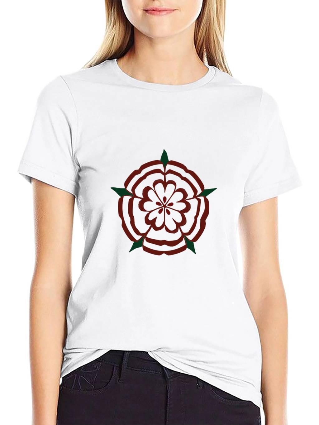 Elegant Rose Emblem Black T-Shirt
