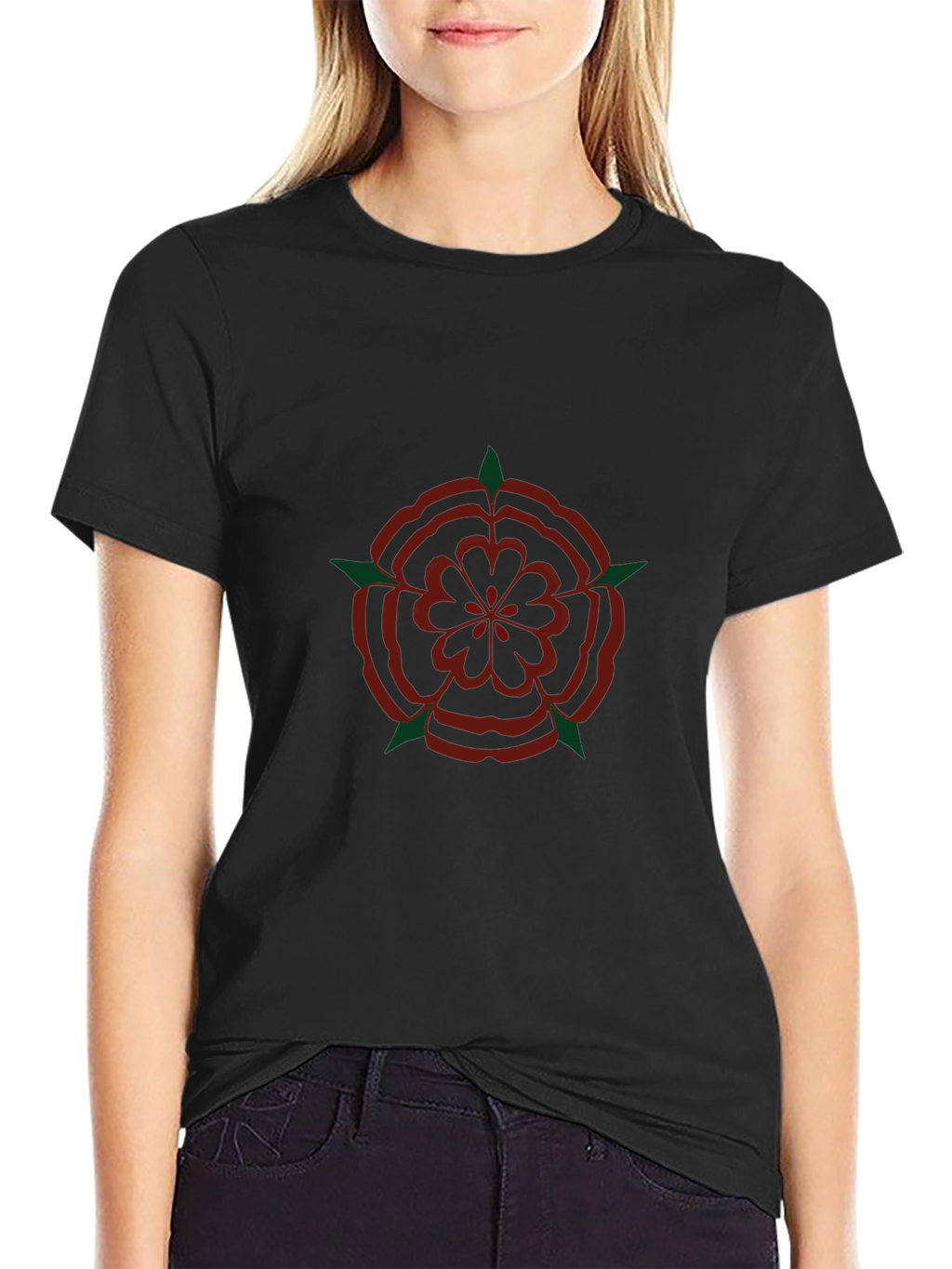 Elegant Rose Emblem Black T-Shirt