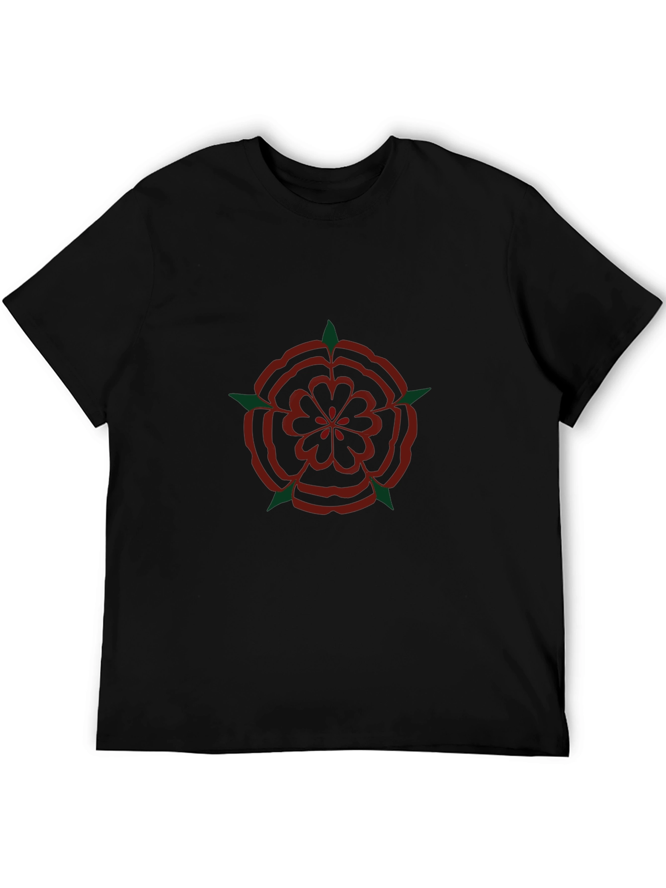 Elegant Rose Emblem Black T-Shirt