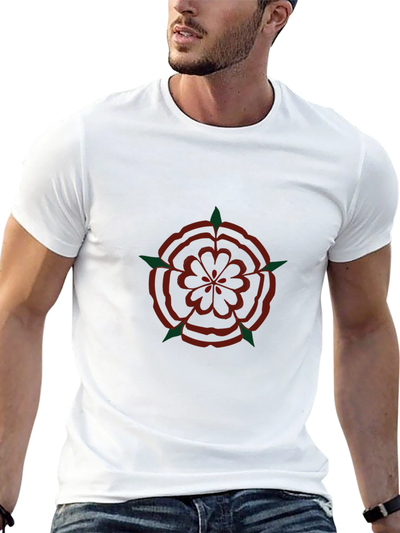 Elegant Rose Emblem Black T-Shirt