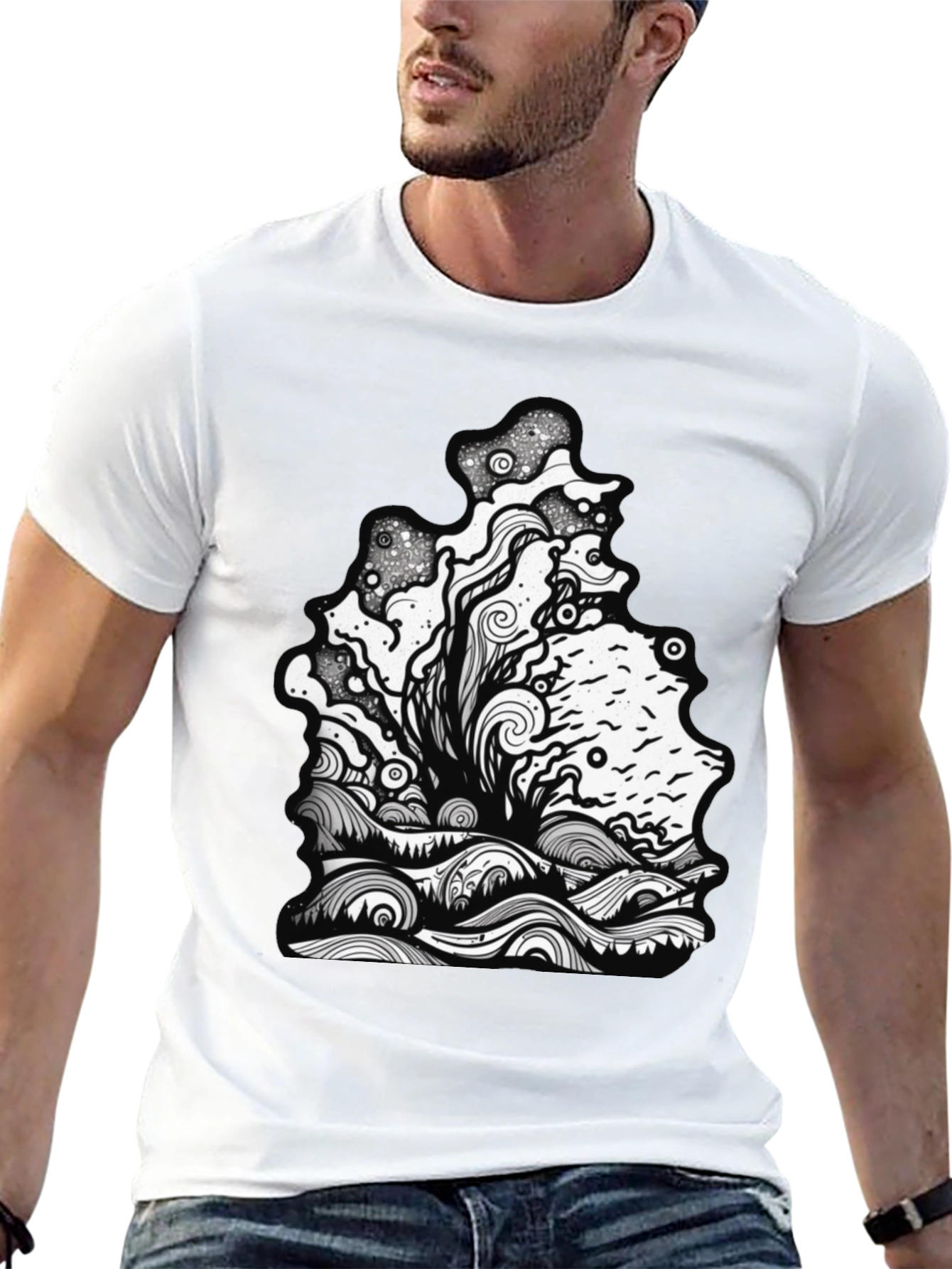 Unique Graphic Print Black Tee