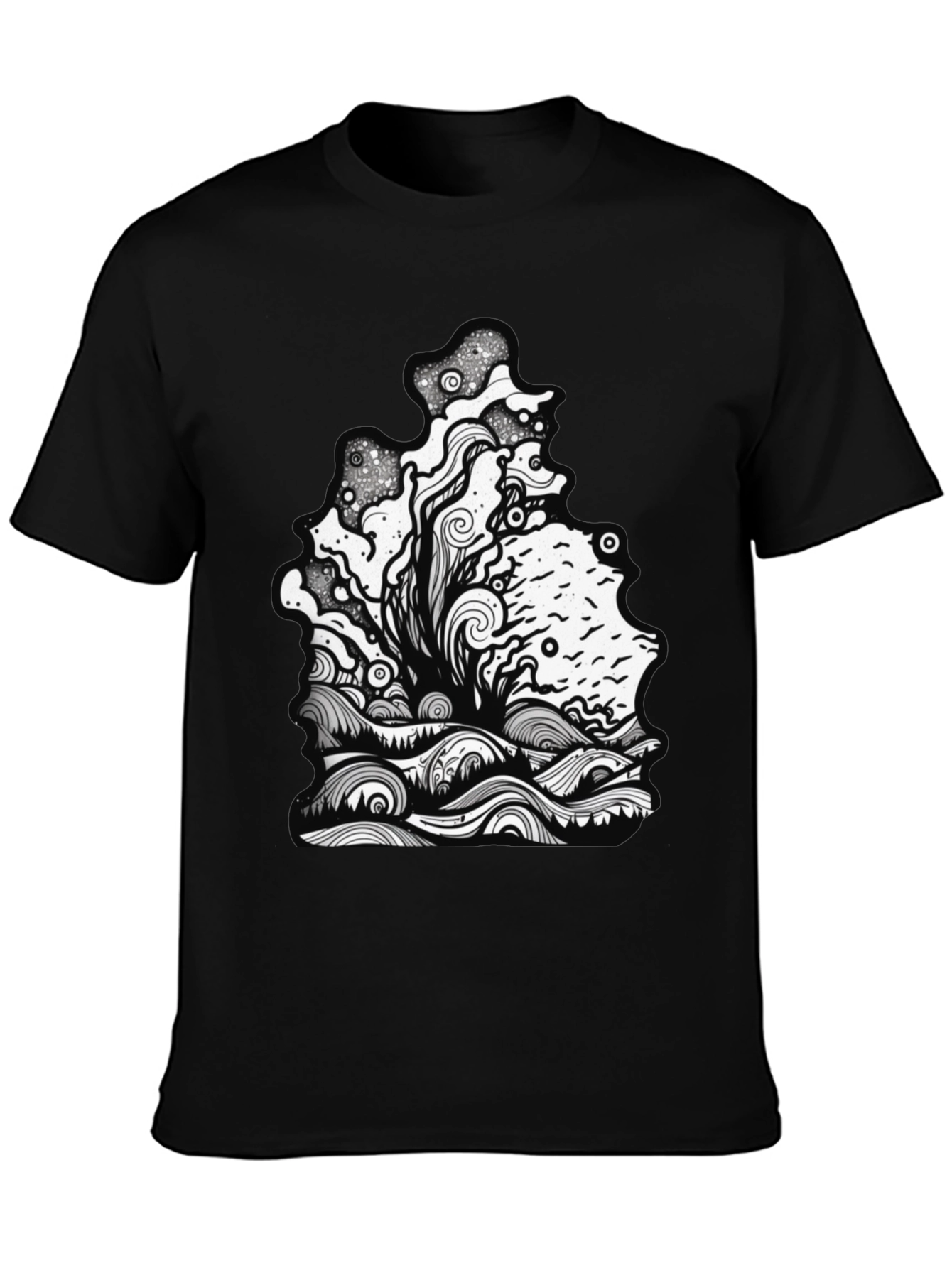 Unique Graphic Print Black Tee
