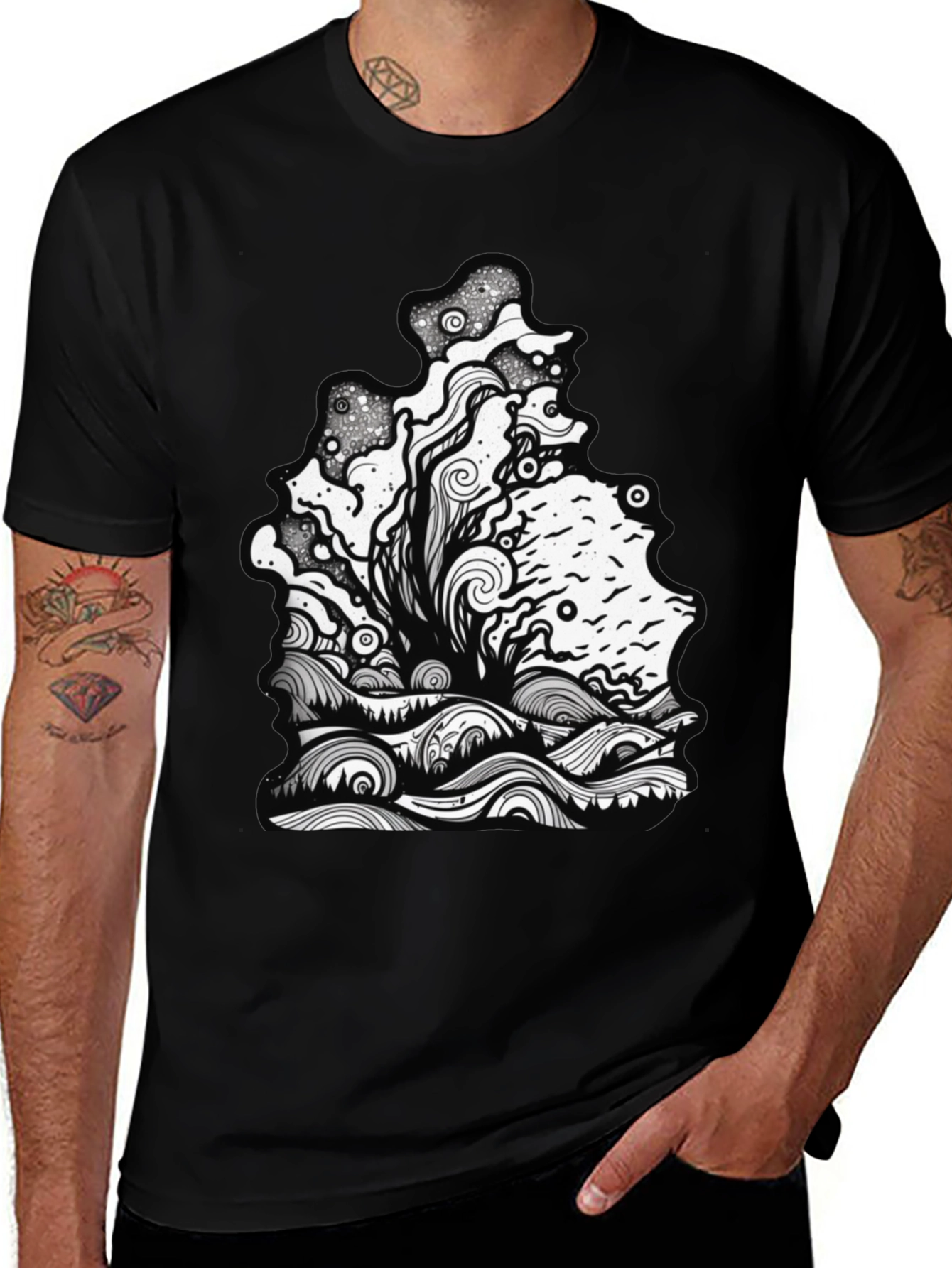 Unique Graphic Print Black Tee