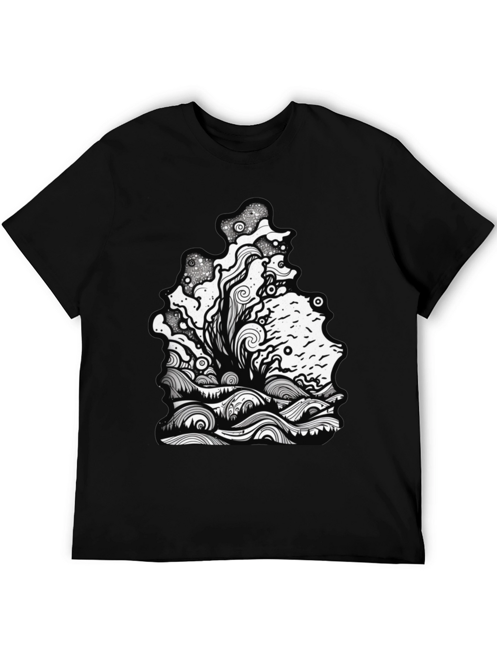 Unique Graphic Print Black Tee