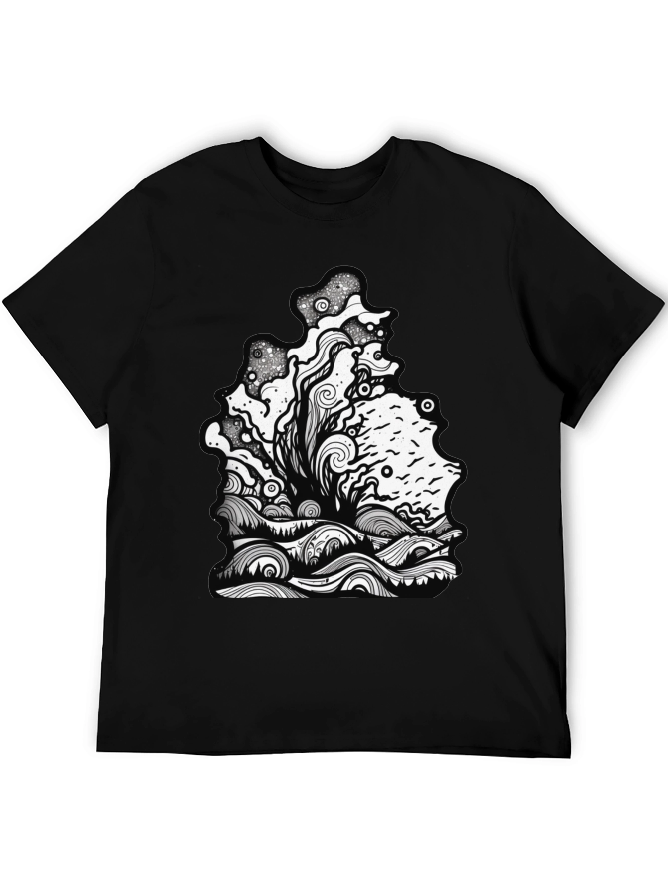 Unique Graphic Print Black Tee