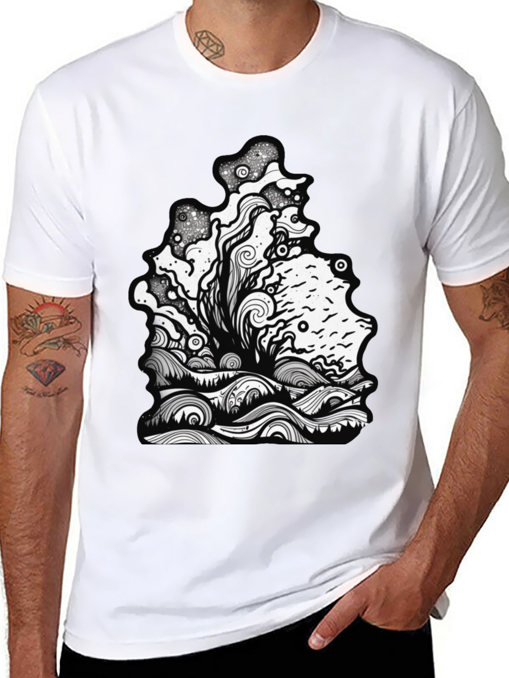 Unique Graphic Print Black Tee