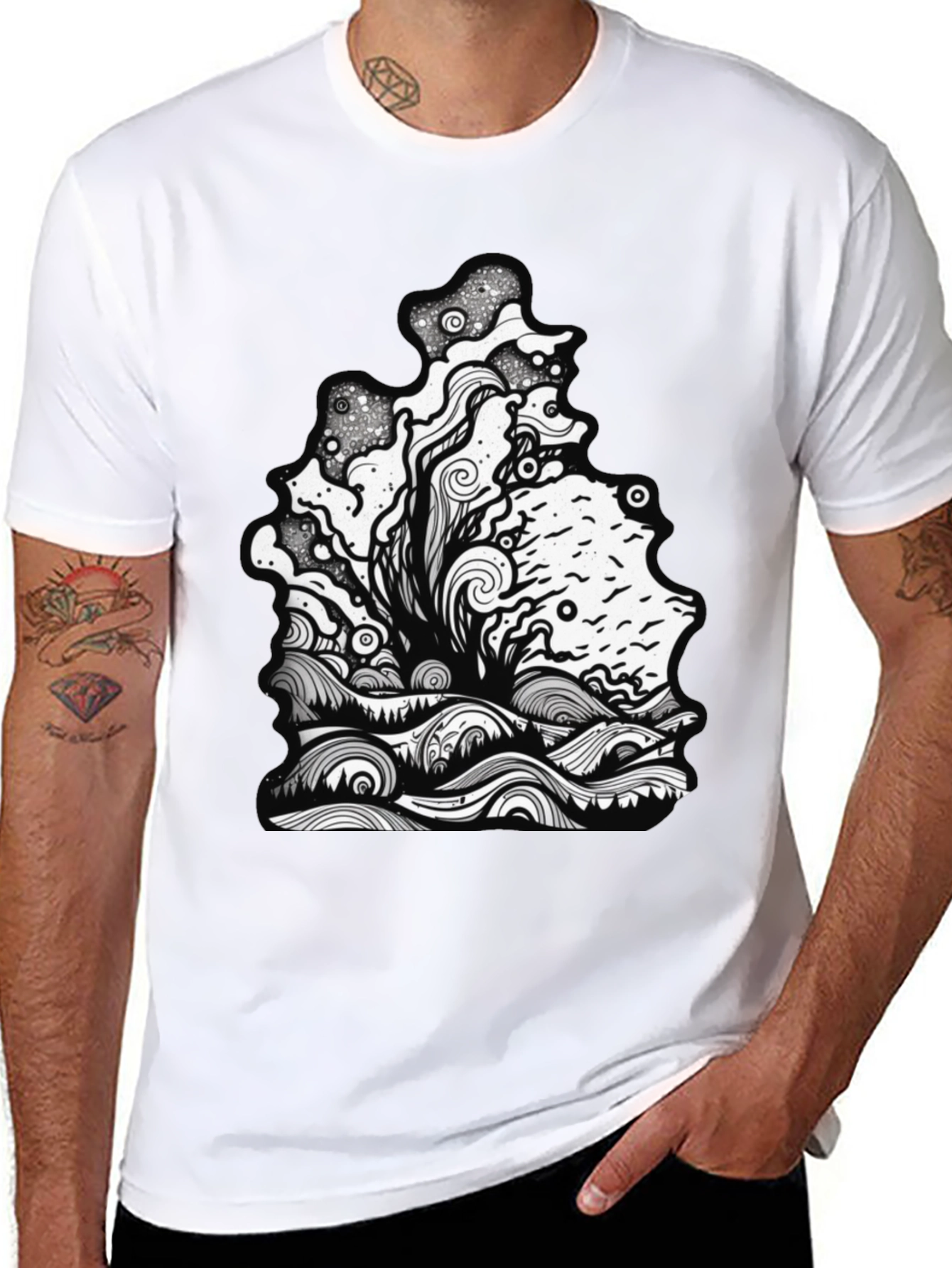 Unique Graphic Print Black Tee