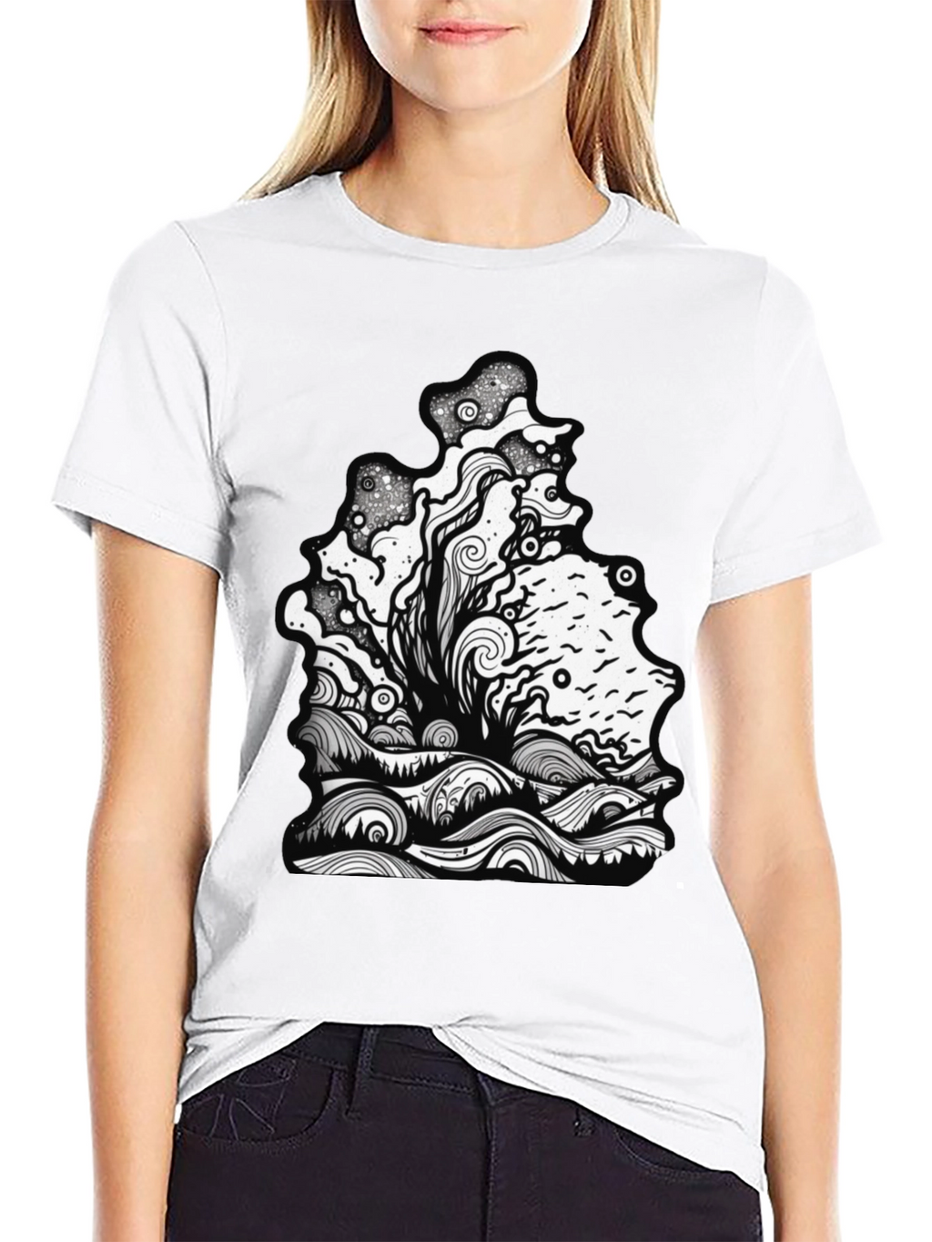 Unique Graphic Print Black Tee