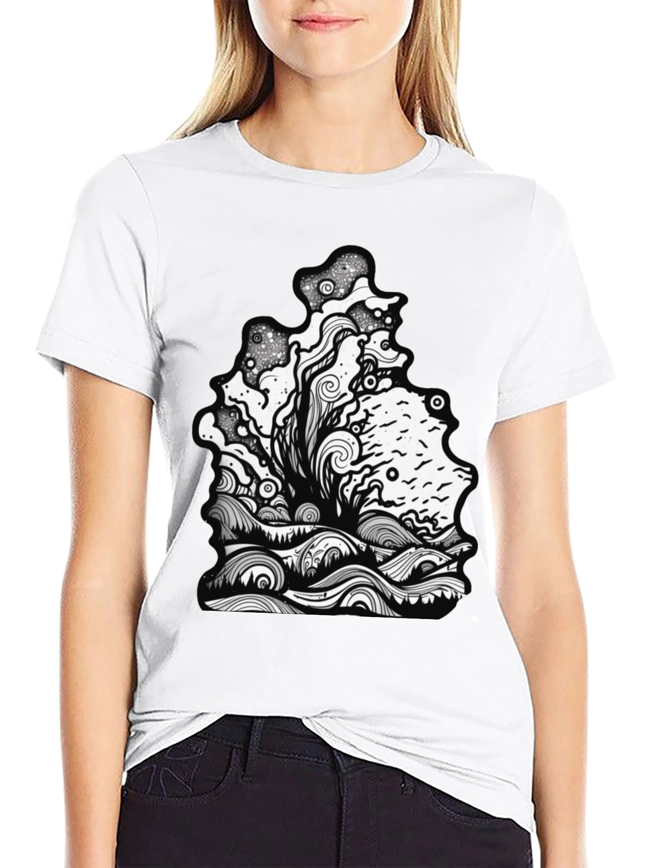 Unique Graphic Print Black Tee