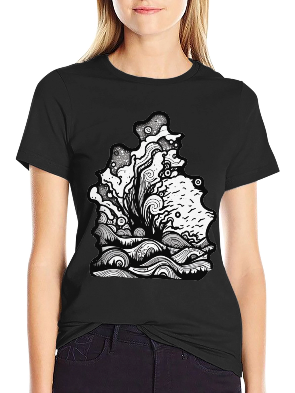 Unique Graphic Print Black Tee