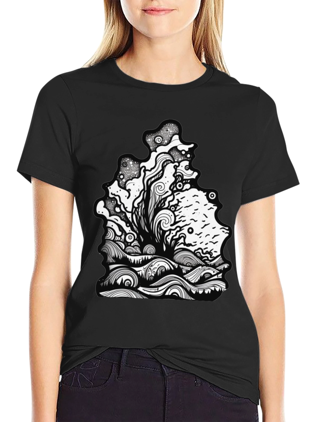 Unique Graphic Print Black Tee