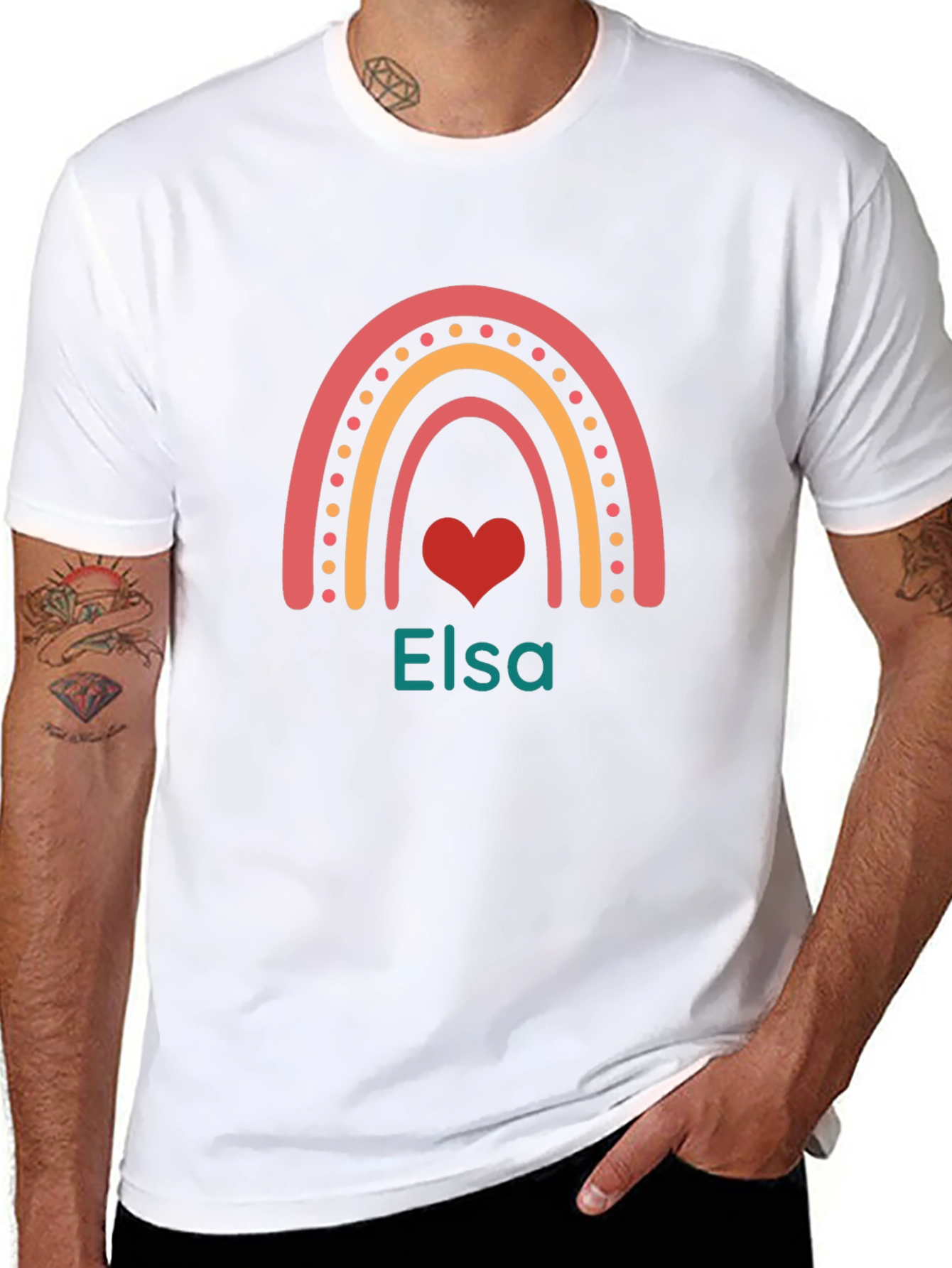 Elsa Rainbow Heart Black T-Shirt