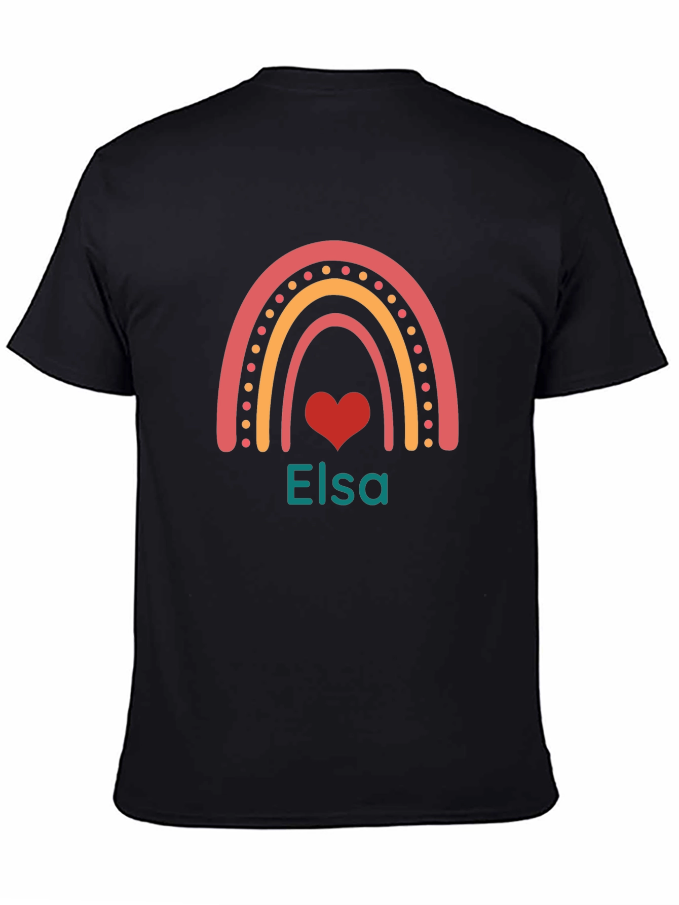 Elsa Rainbow Heart Black T-Shirt