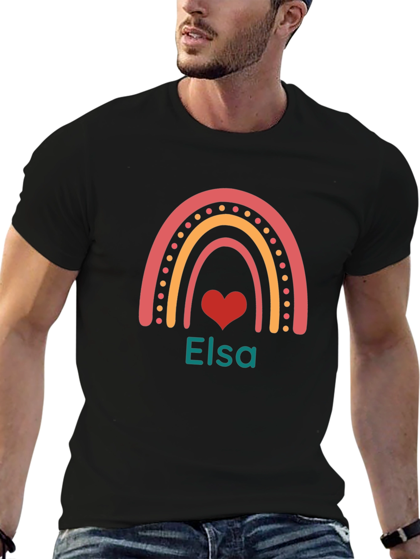 Elsa Rainbow Heart Black T-Shirt