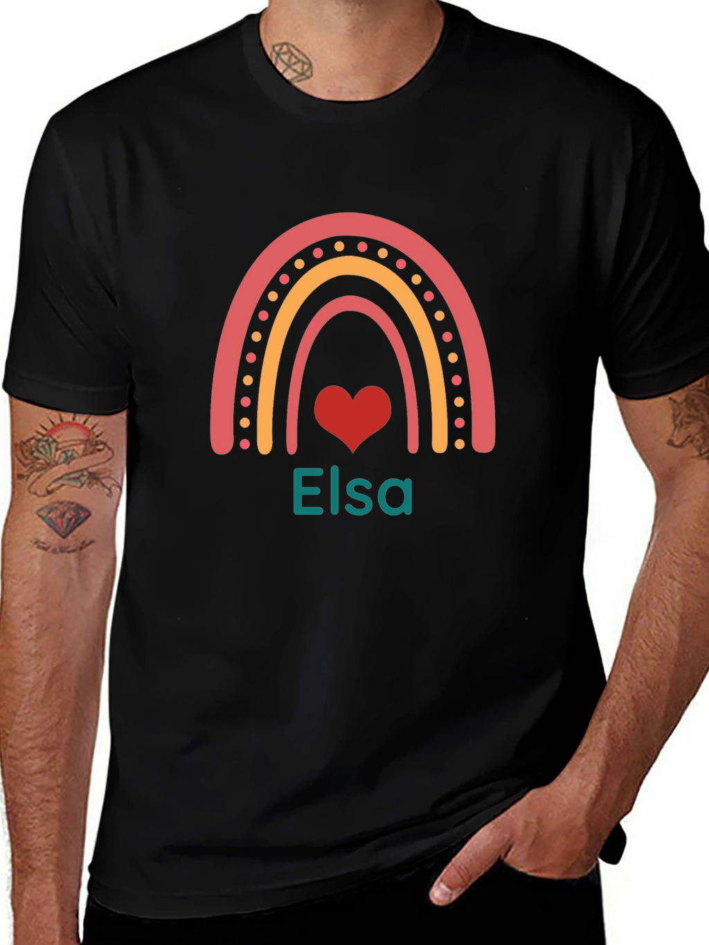 Elsa Rainbow Heart Black T-Shirt