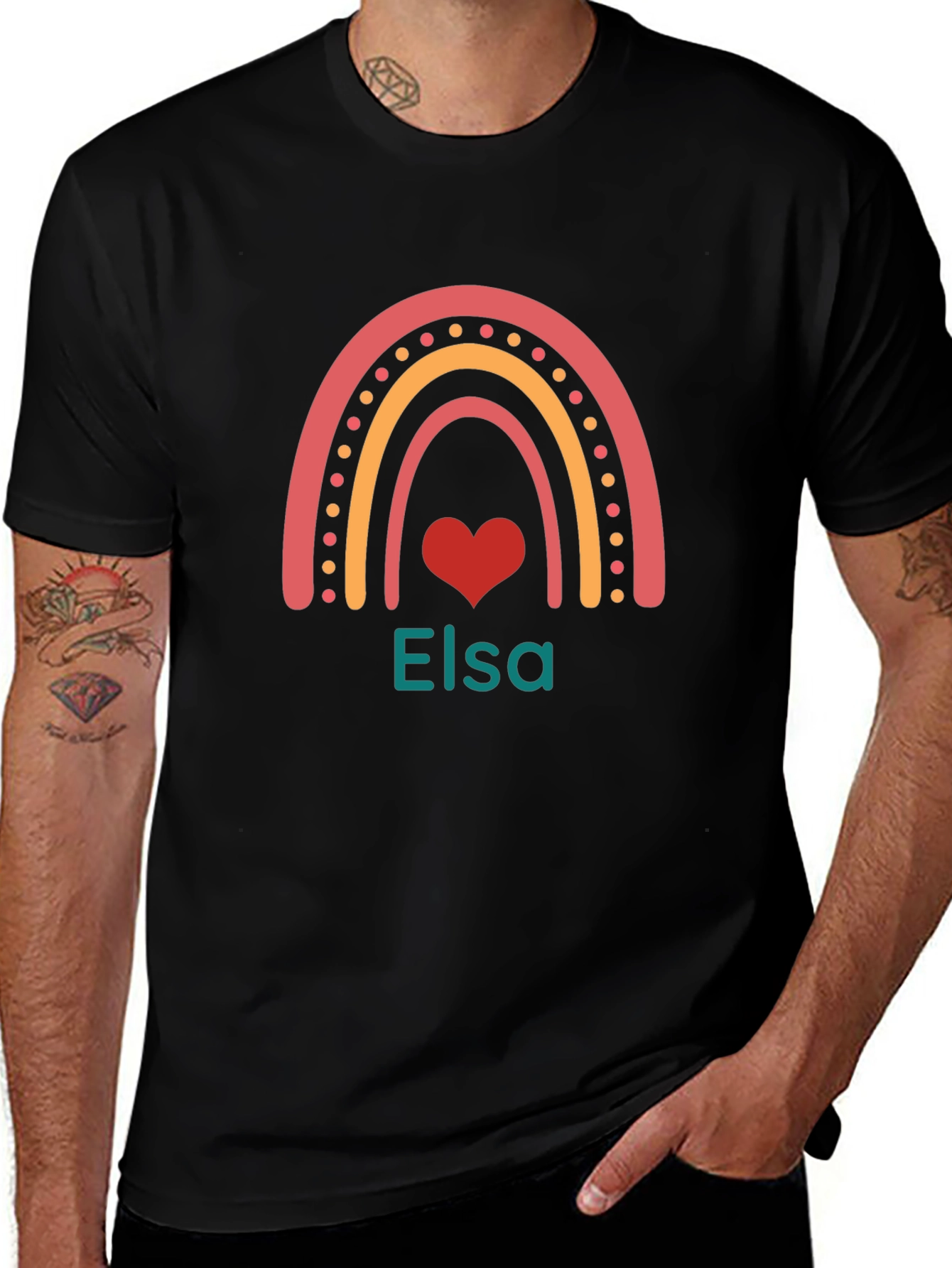 Elsa Rainbow Heart Black T-Shirt