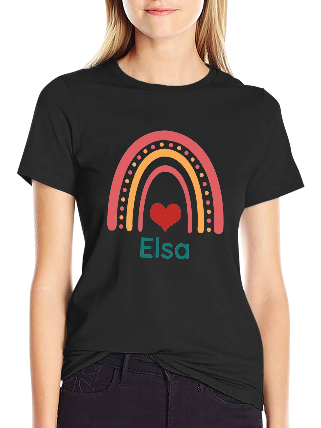 Elsa Rainbow Heart Black T-Shirt
