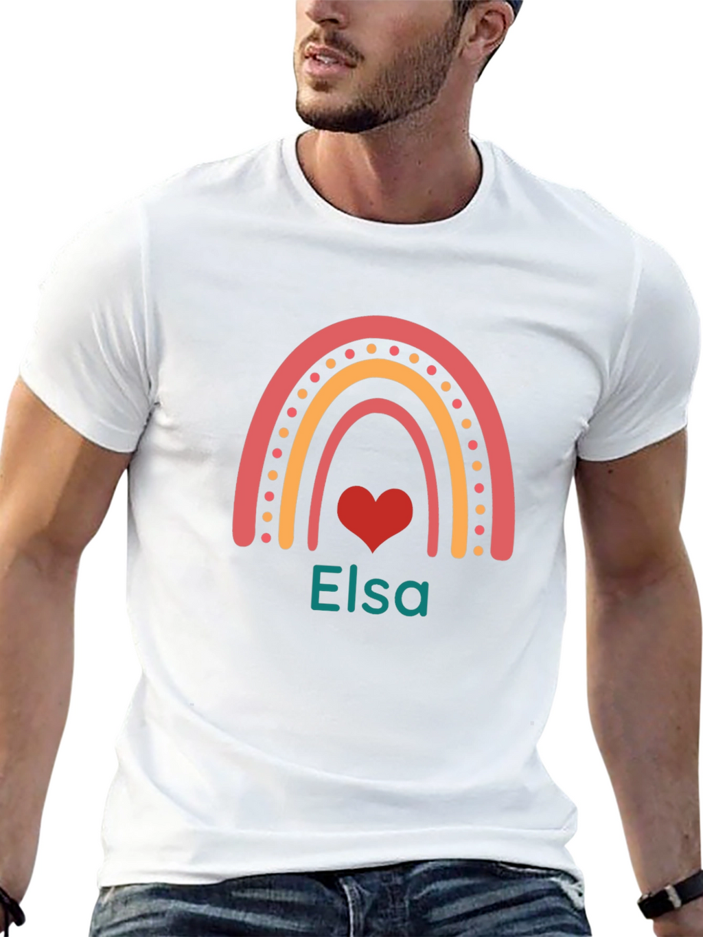 Elsa Rainbow Heart Black T-Shirt