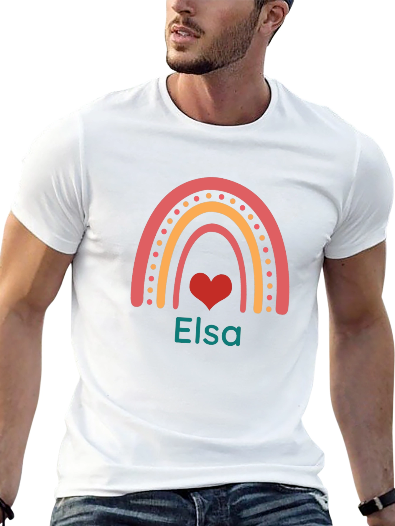 Elsa Rainbow Heart Black T-Shirt