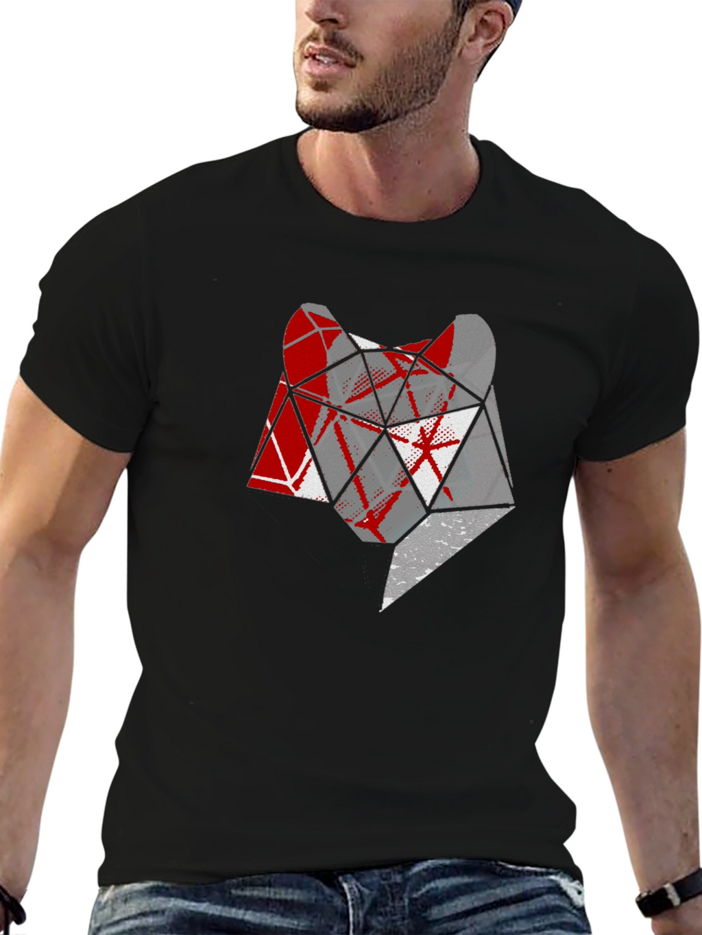 Geometric Wolf Head Graphic Tee