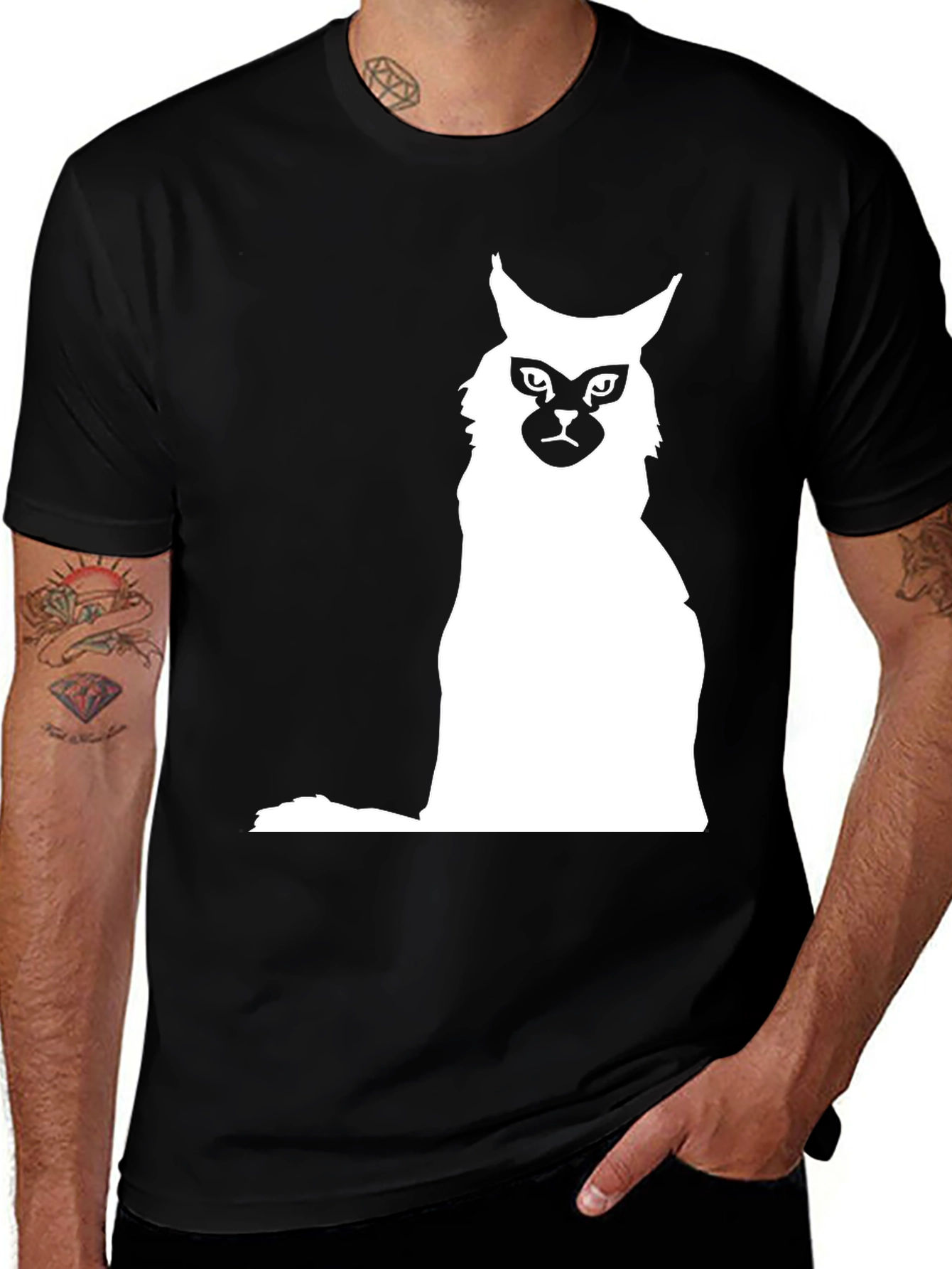 Cat Silhouette Graphic Black T-Shirt
