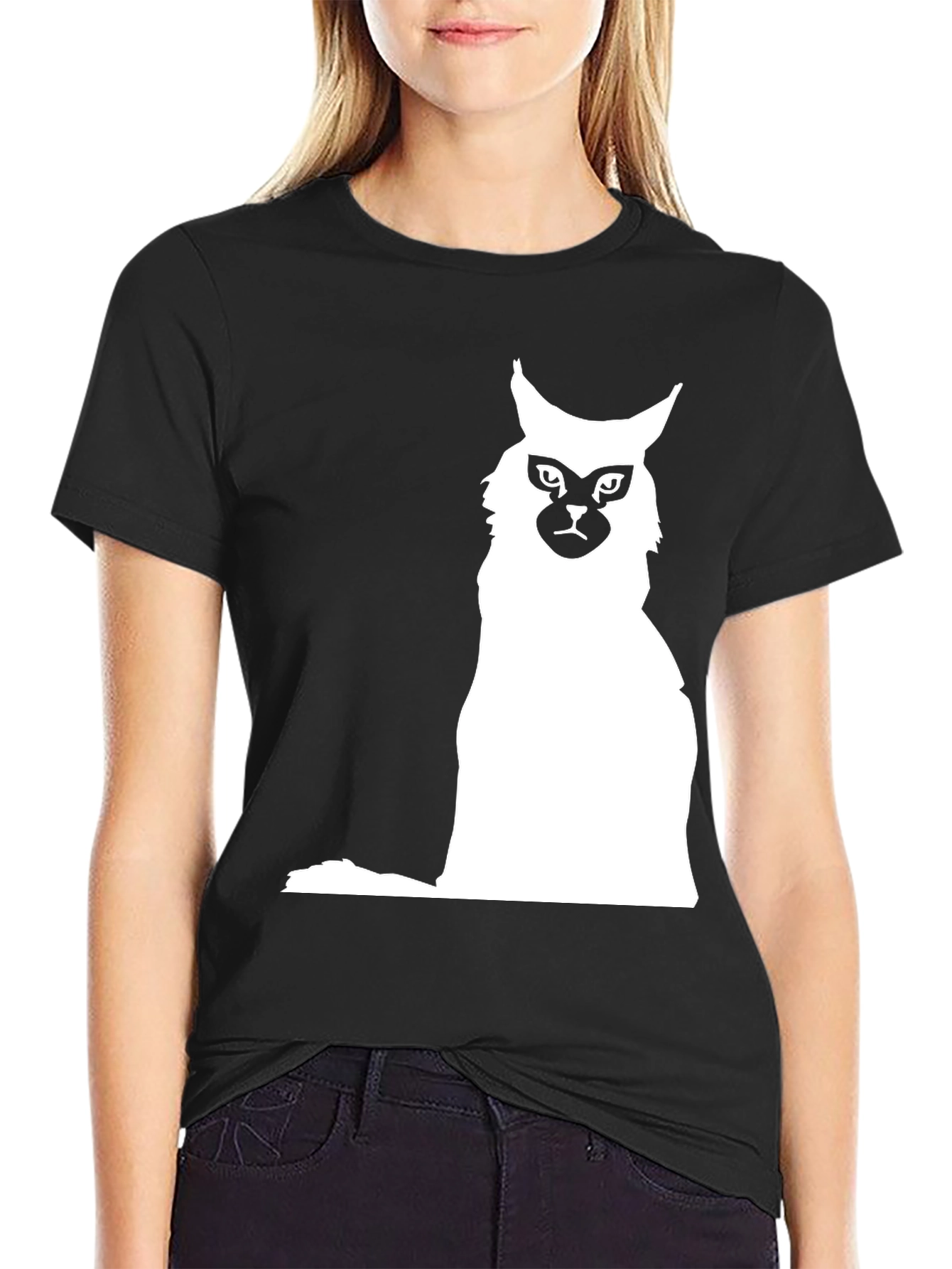 Cat Silhouette Graphic Black T-Shirt